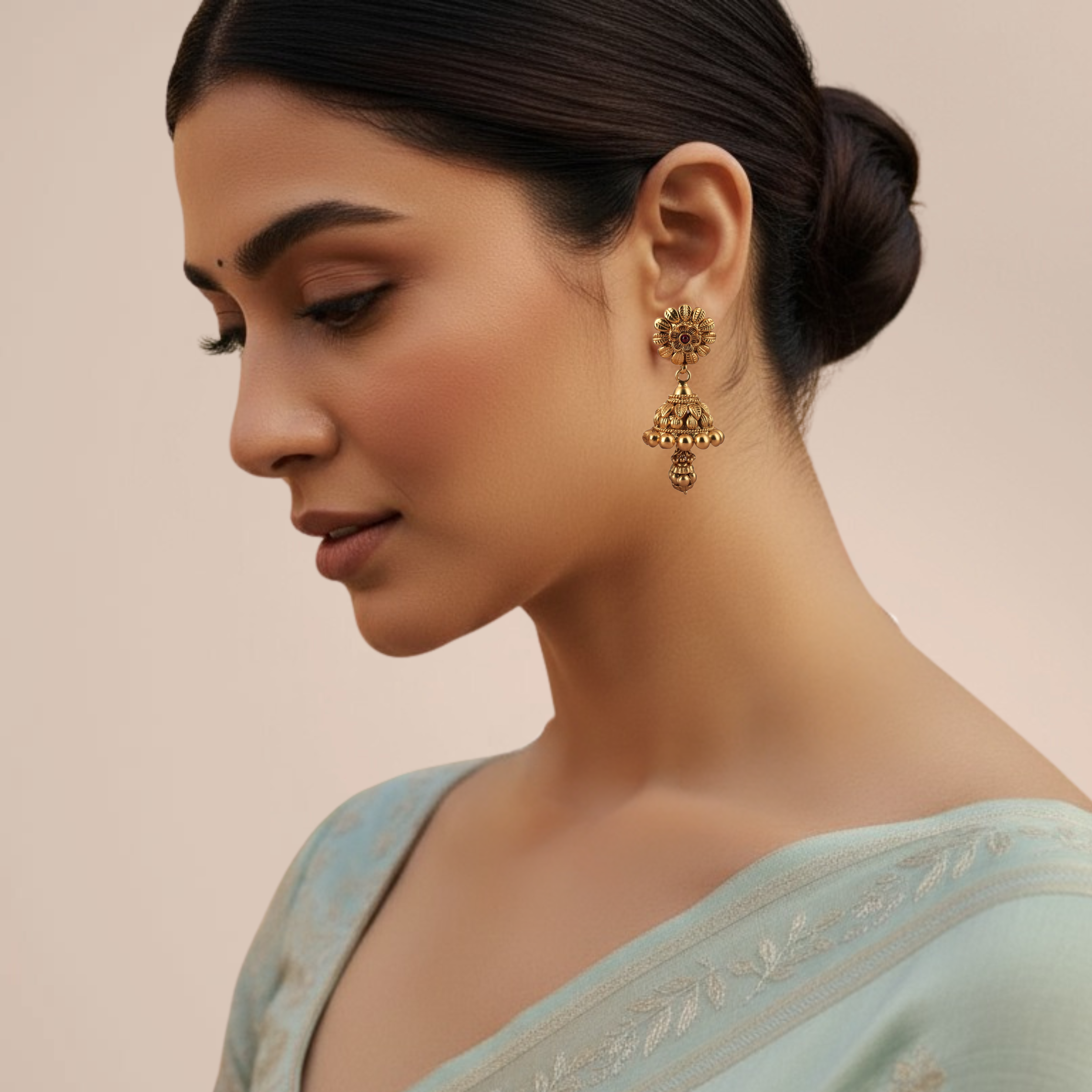 Long Antique Gold Plated Jhumka Earrings for Women