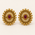 Antique Gold Lattice Dome Earrings - Pair Front Shot