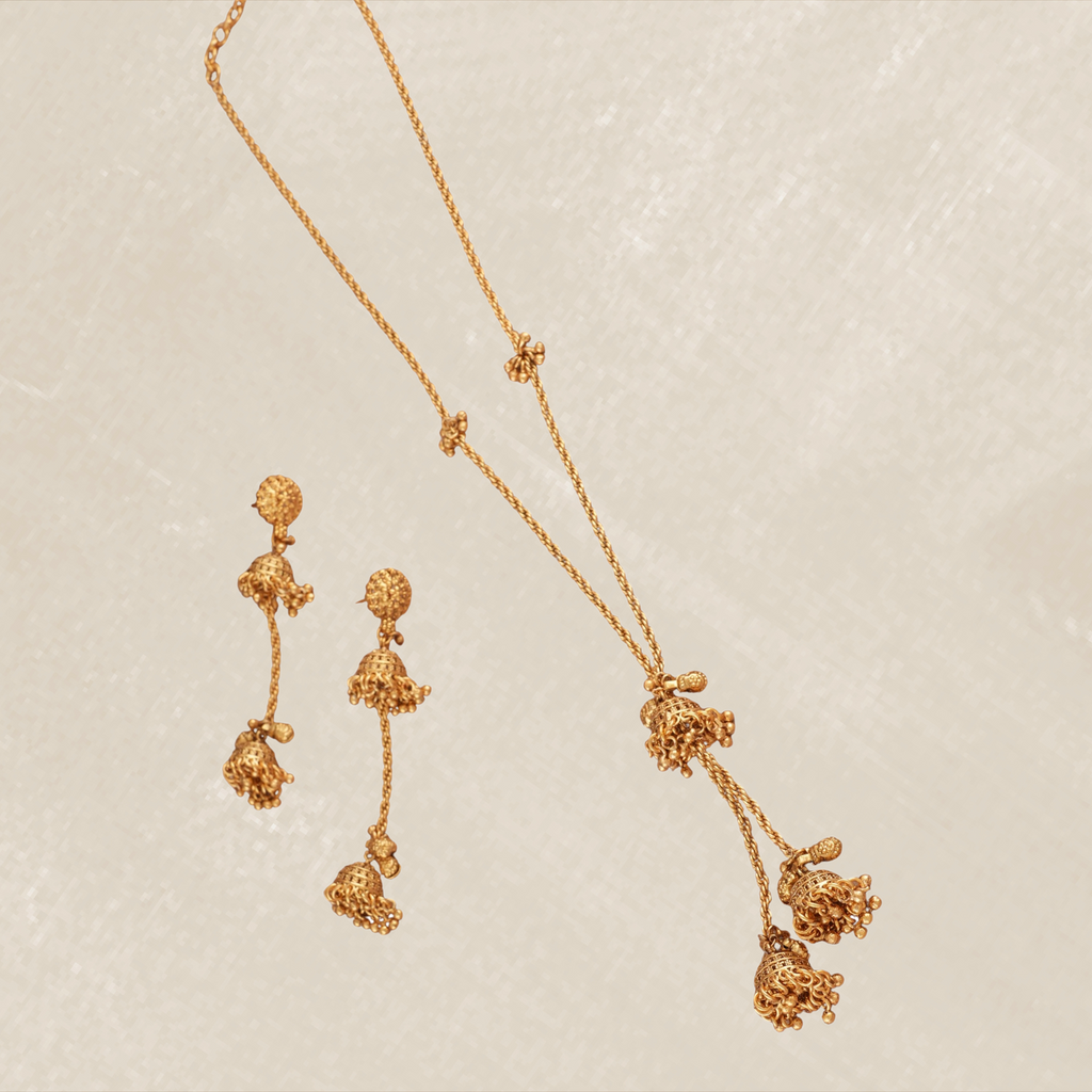Stunning Antique Gold Pendant Set with Jhumka Earrings | Traditional Jewellery