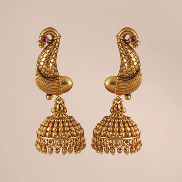 Antique Gold Peacock Jhumka Earrings
