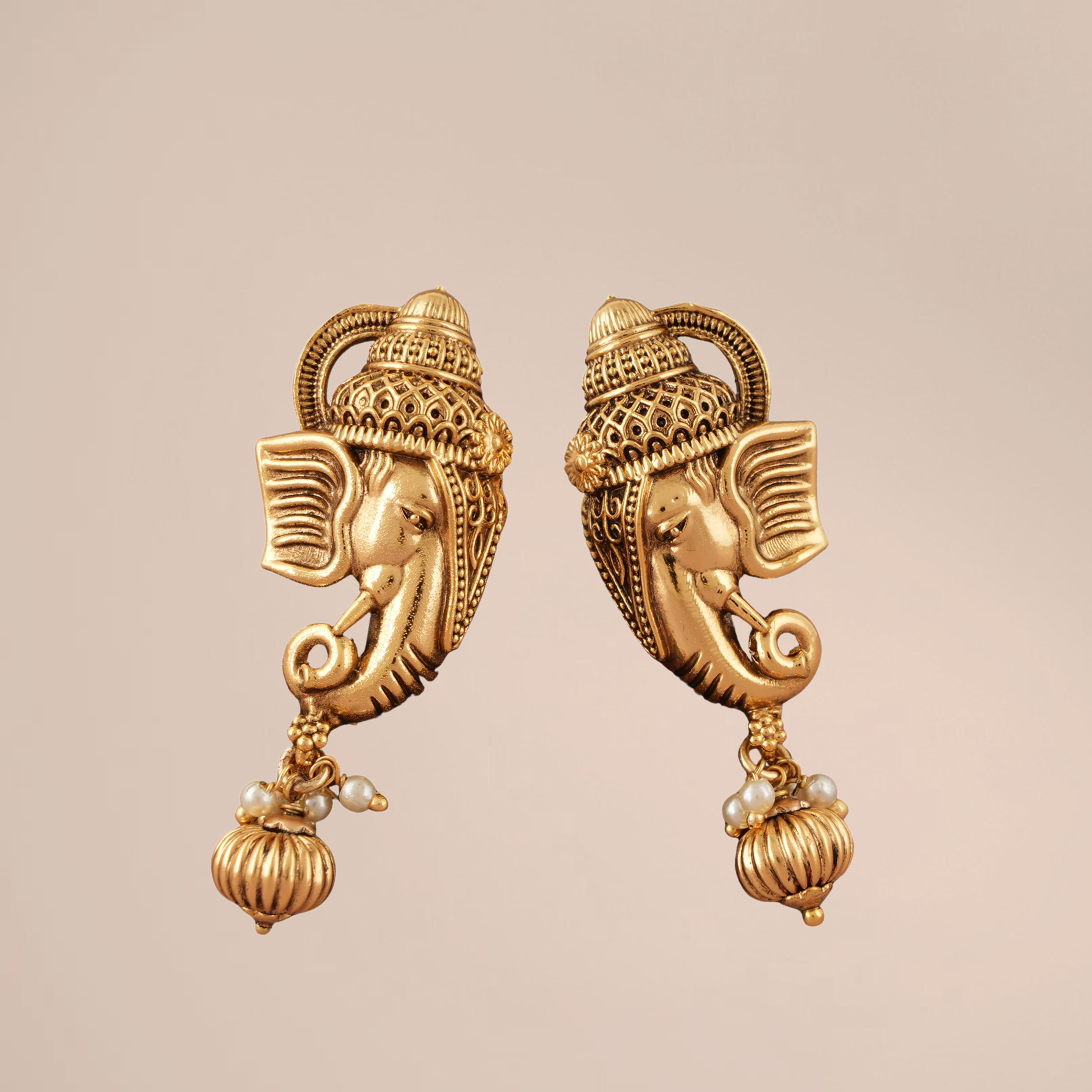 Antique Gold Plated Ganesh Earrings – Handcrafted Temple Jewelry