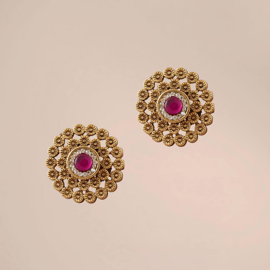 Elegant Antique Gold Stone Stud Earrings