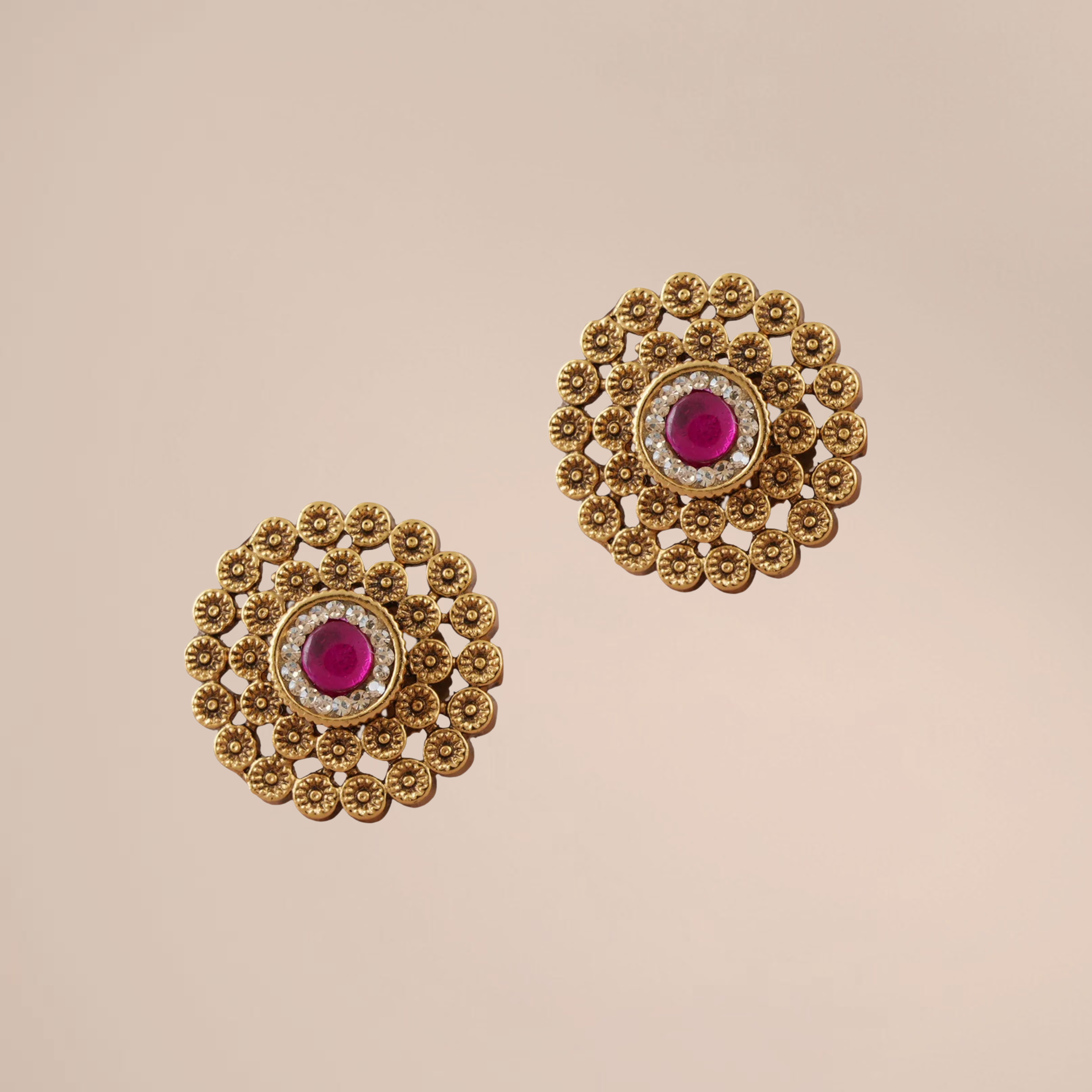 Elegant Antique Gold Stone Stud Earrings