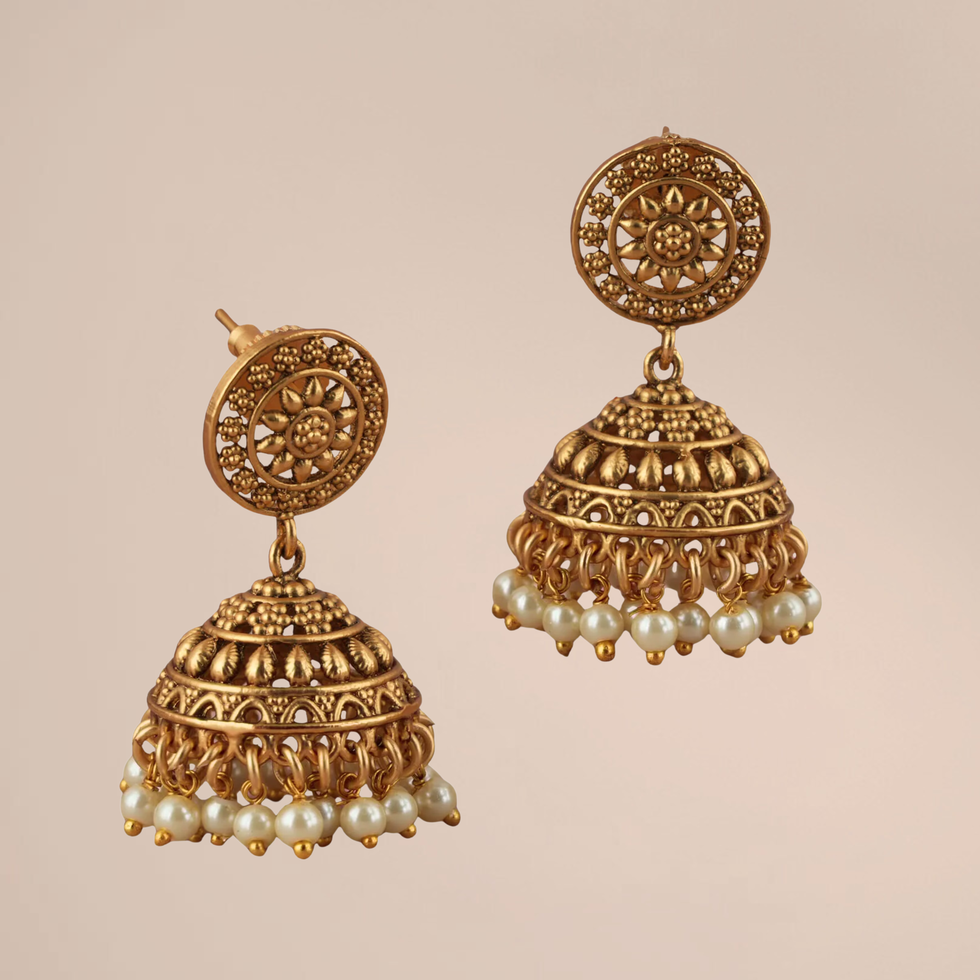 Cute plain gold plated pearl drop jhumka earring