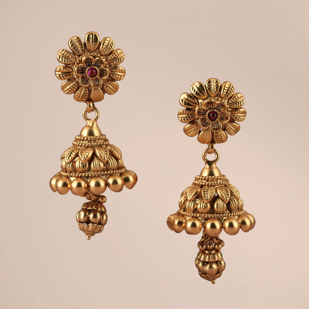 Long Antique Gold Plated Jhumka Earrings for Women