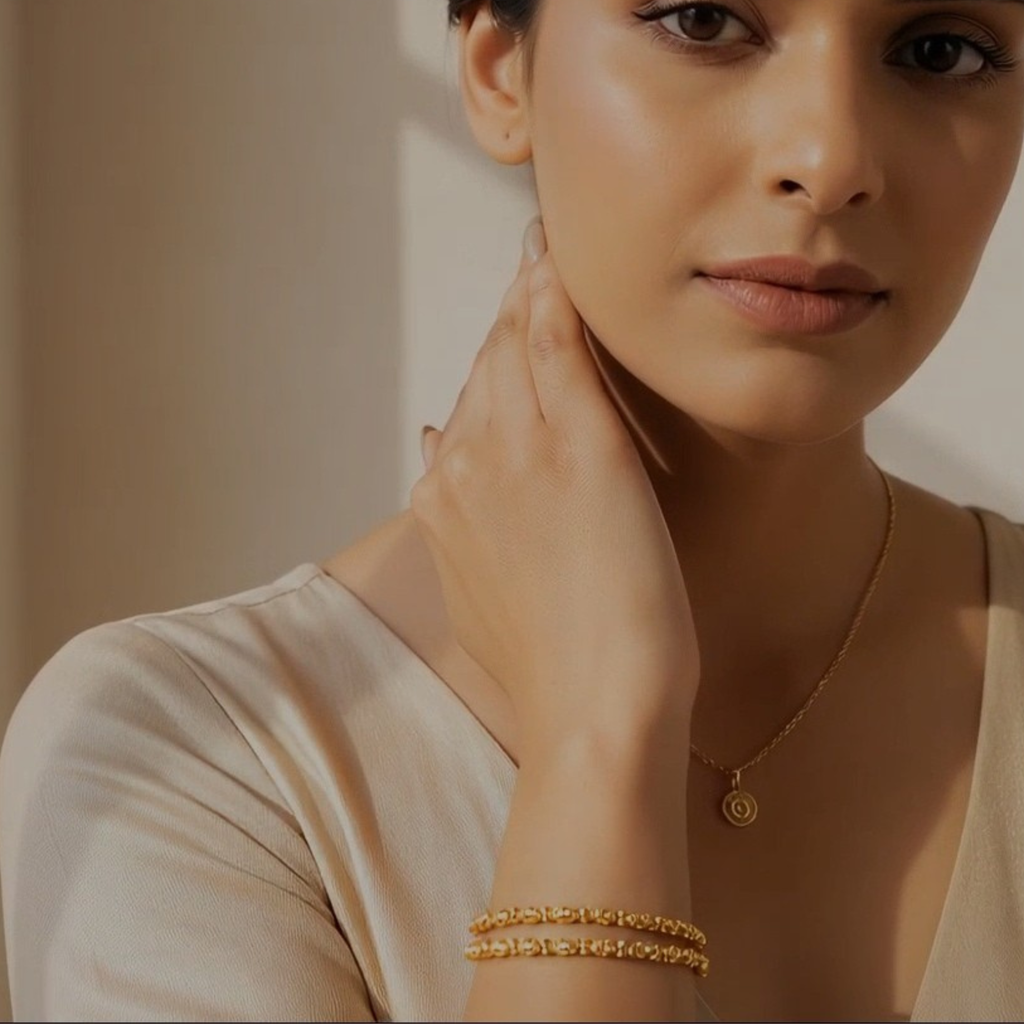 Elegant Antique Gold-Plated Plain Bangle Set for Women (Set of 4)