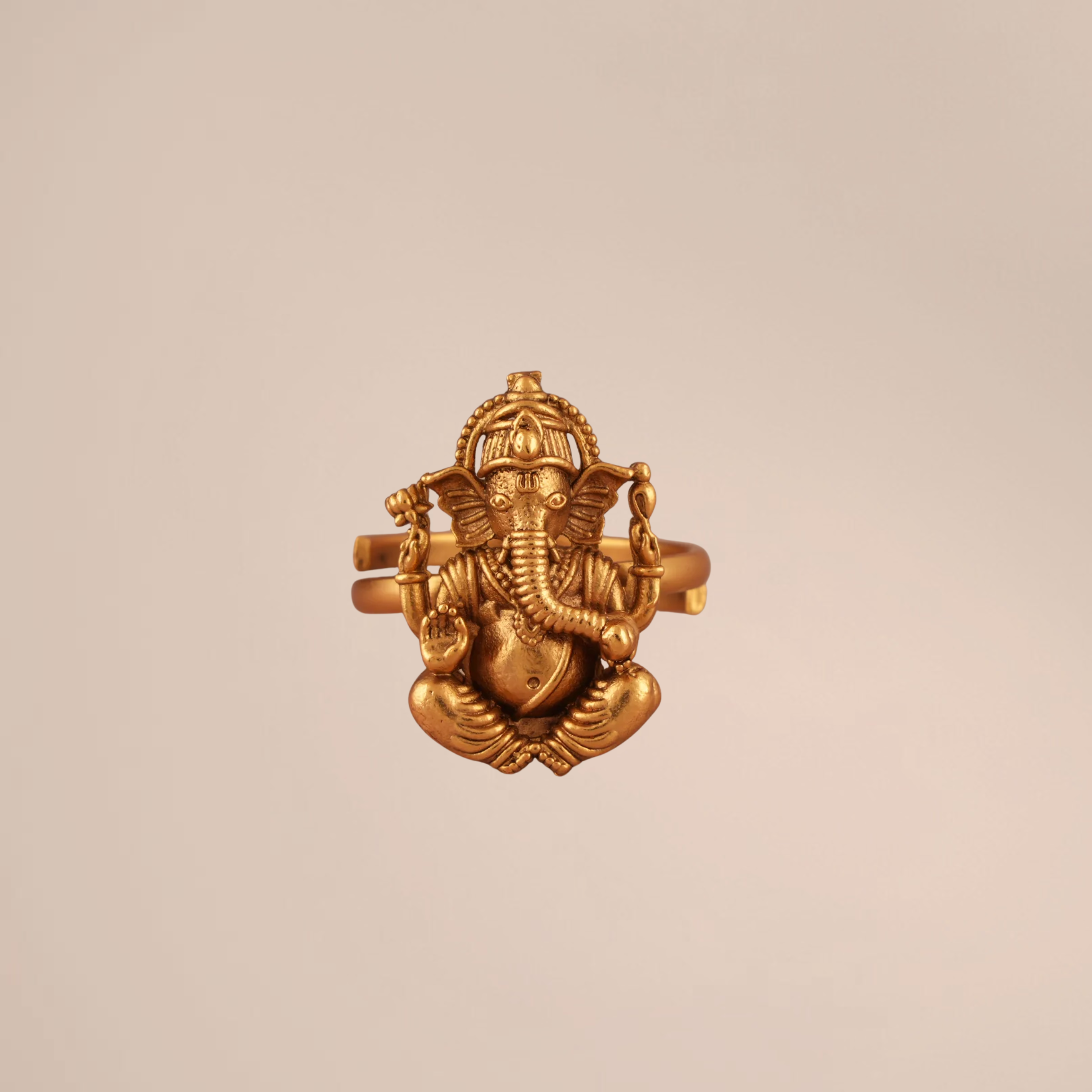 Antique Gold Lord Ganesh Adjustable Finger Ring | Temple Jewellery