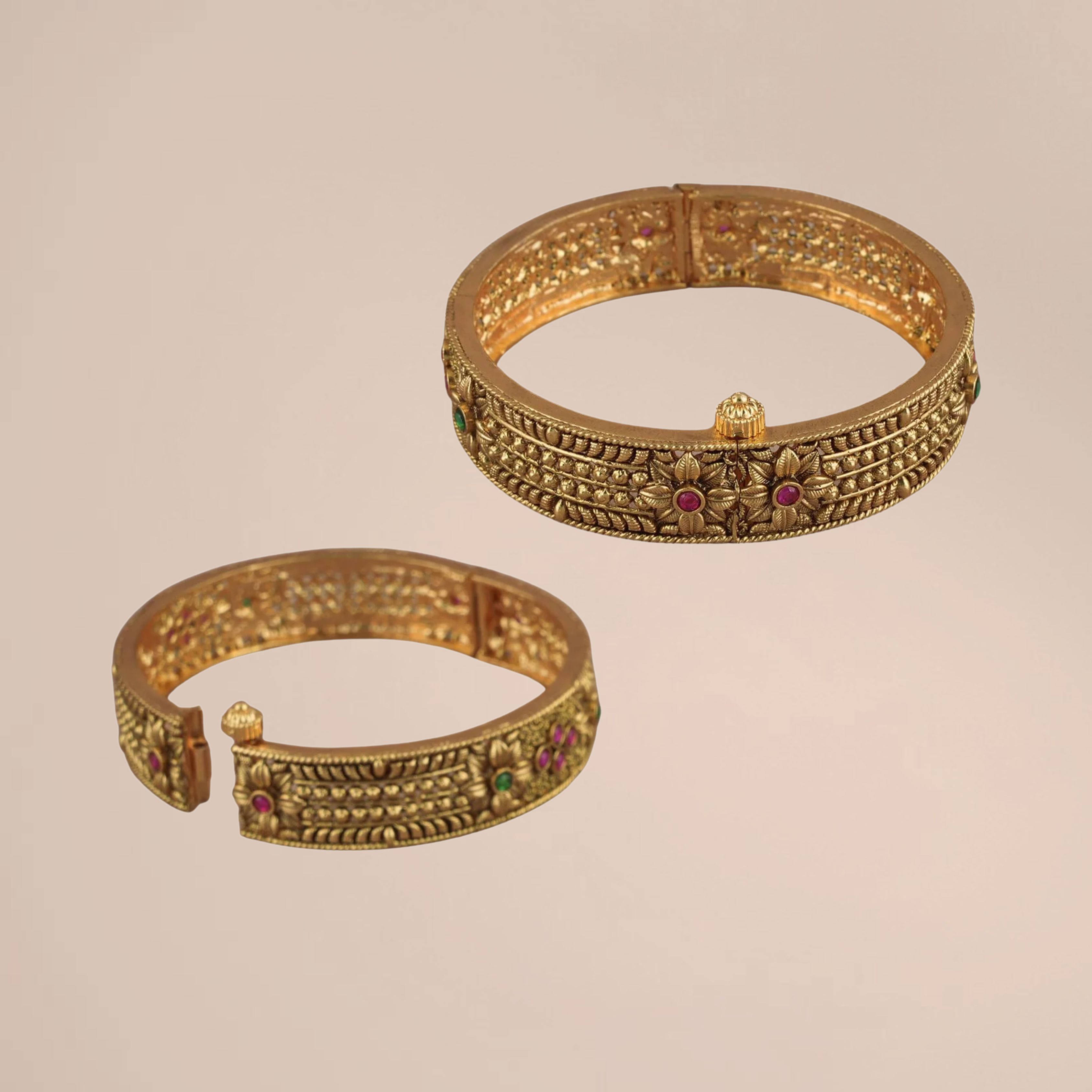 Royal Antique Gold Multicolor Stone Openable Bangle Set