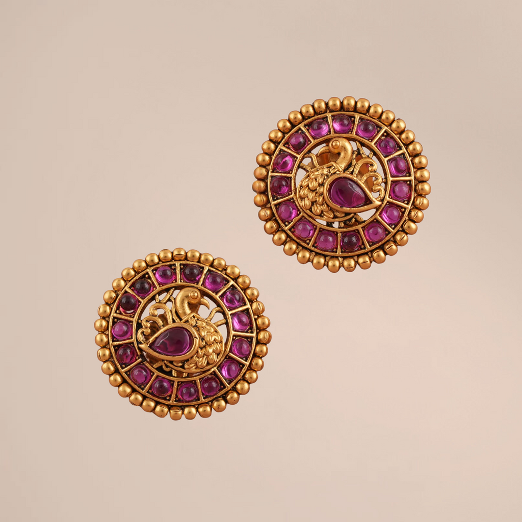 Ruby Peacock Gold Plated Stud Earrings