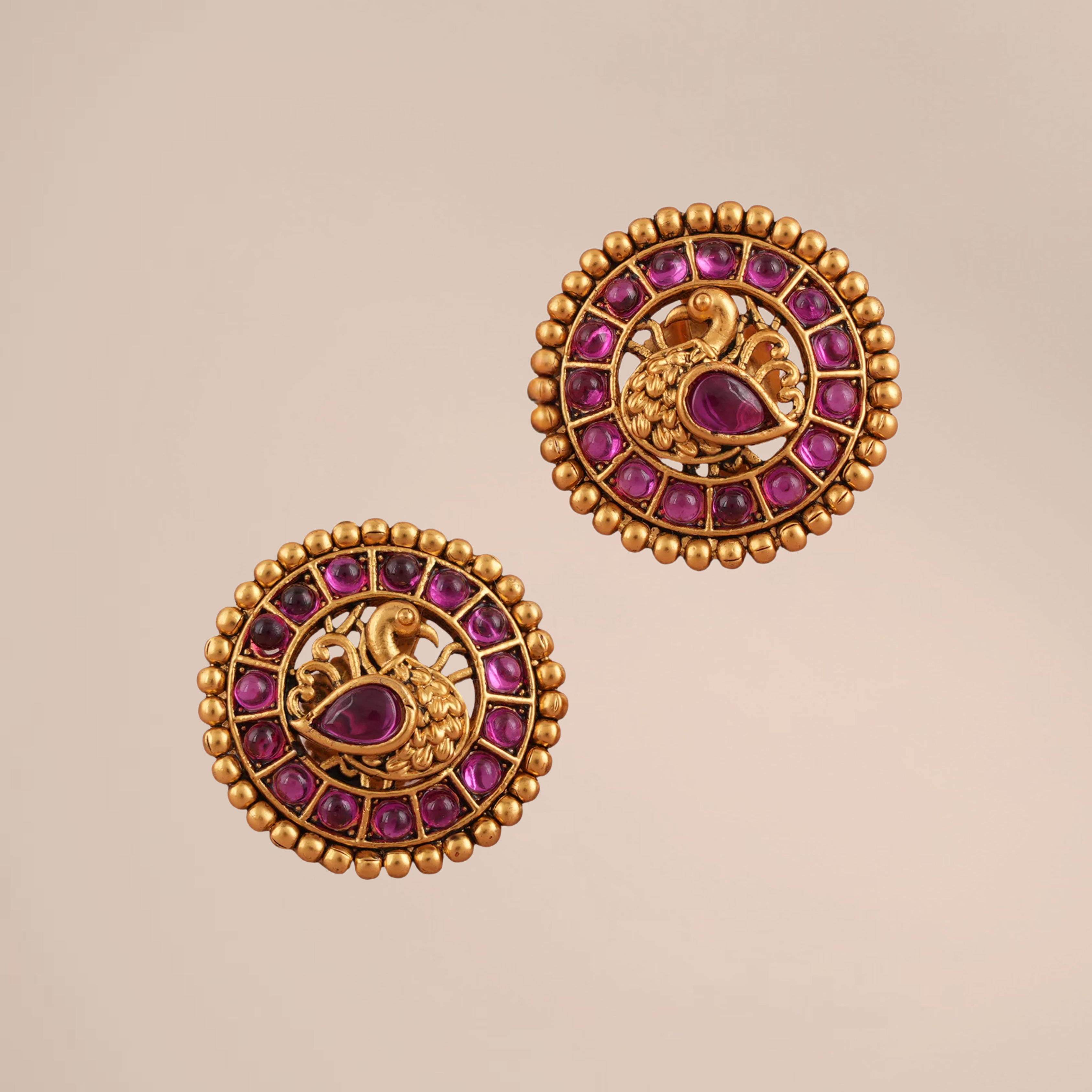 Ruby Peacock Gold Plated Stud Earrings