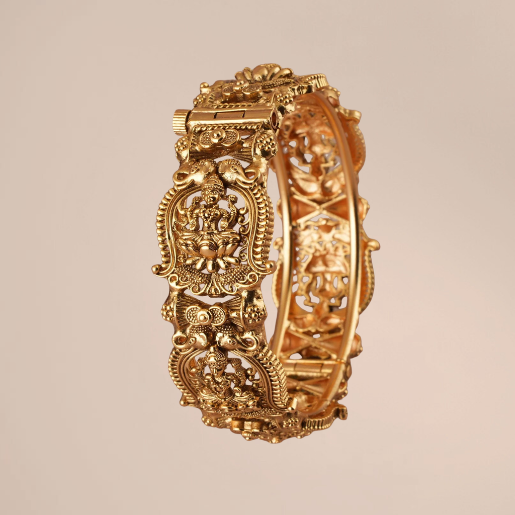 Antique Gold-Plated Maa Lakshmi Openable Kada Bangle | Temple Jewellery