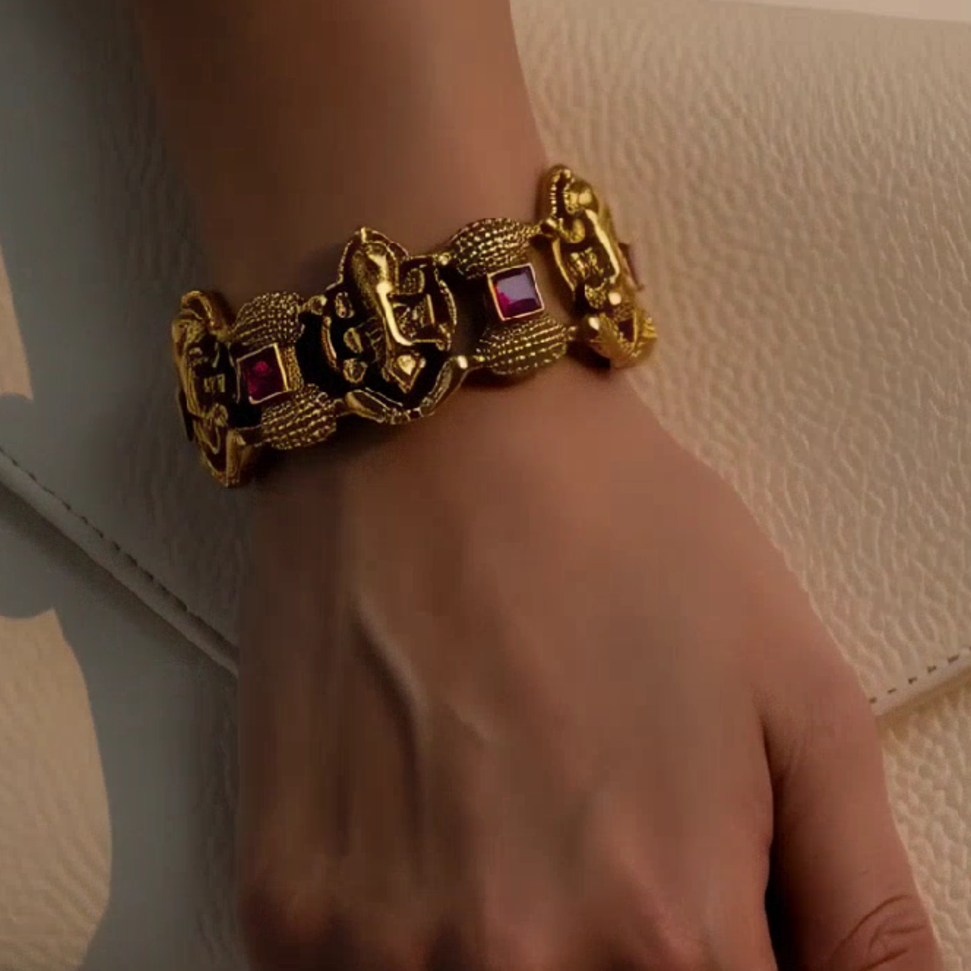 Antique Gold-Plated Ganesh Kada Bangle for Women