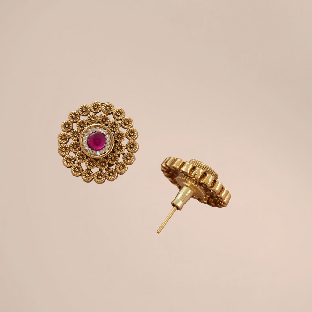 Handcrafted Antique Gold Stone Stud Earrings