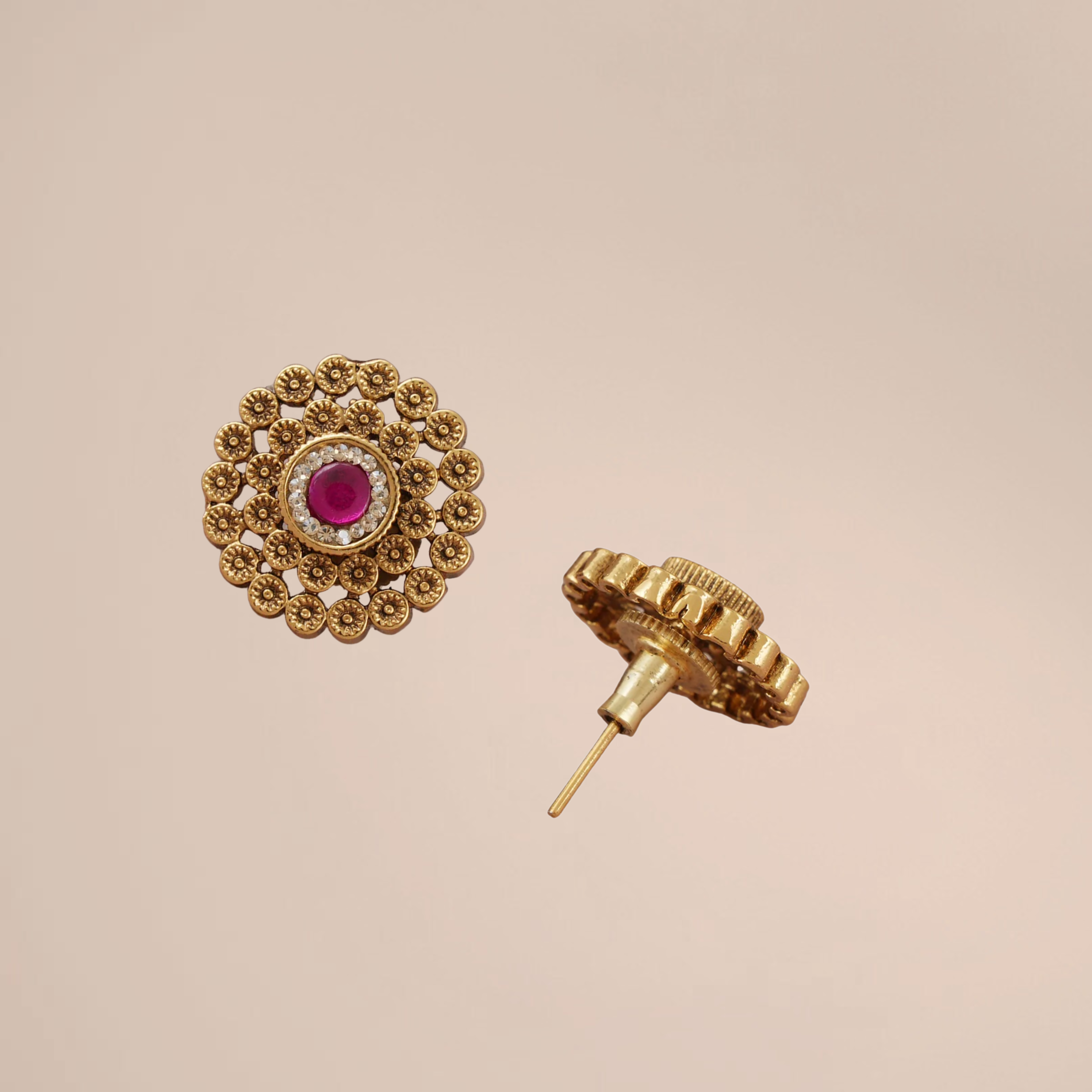 Handcrafted Antique Gold Stone Stud Earrings