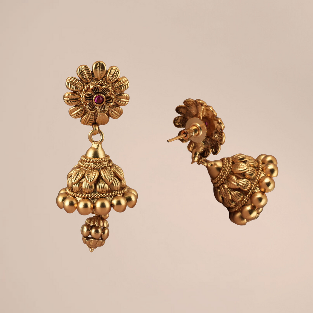 Long Antique Gold Plated Jhumka Earrings for Women