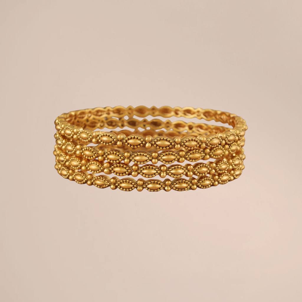 Elegant Antique Gold-Plated Plain Bangle Set for Women (Set of 4)