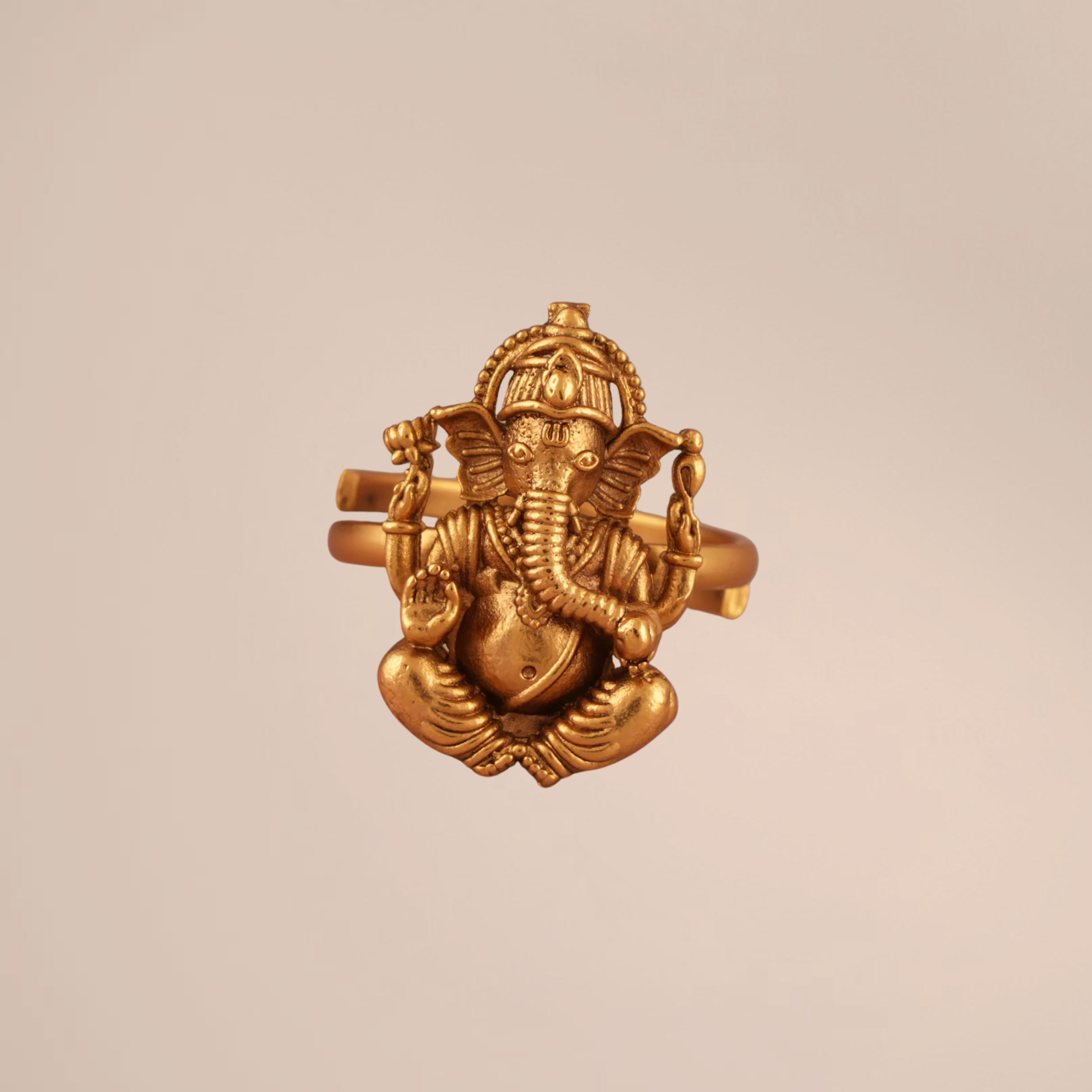 Antique Gold Lord Ganesh Adjustable Finger Ring | Temple Jewellery