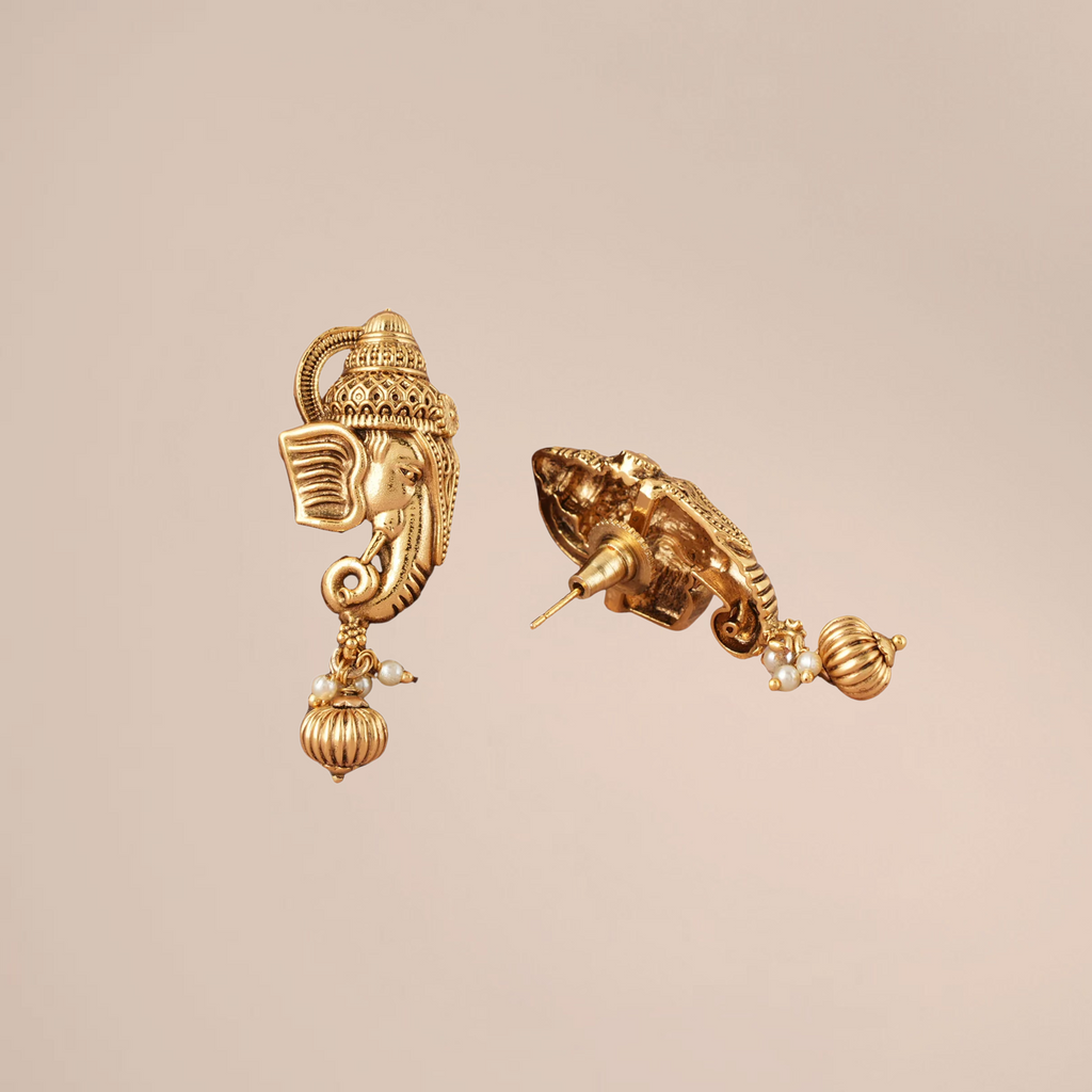 Antique Gold Plated Ganesh Earrings – Handcrafted Temple Jewelry