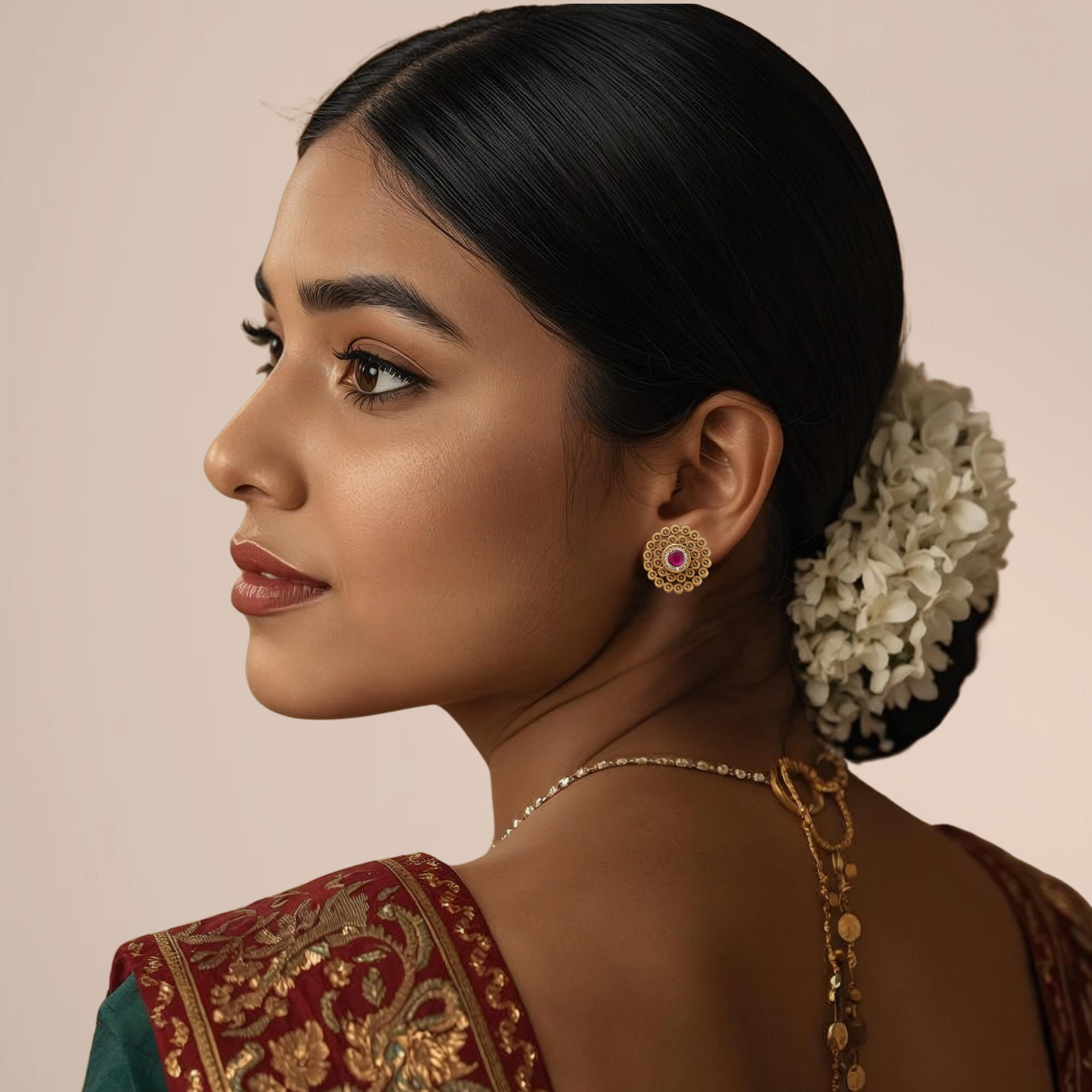 Elegant Antique Gold Stone Stud Earrings