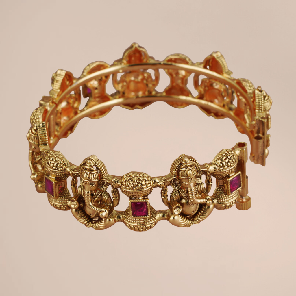 Antique Gold-Plated Ganesh Kada Bangle for Women