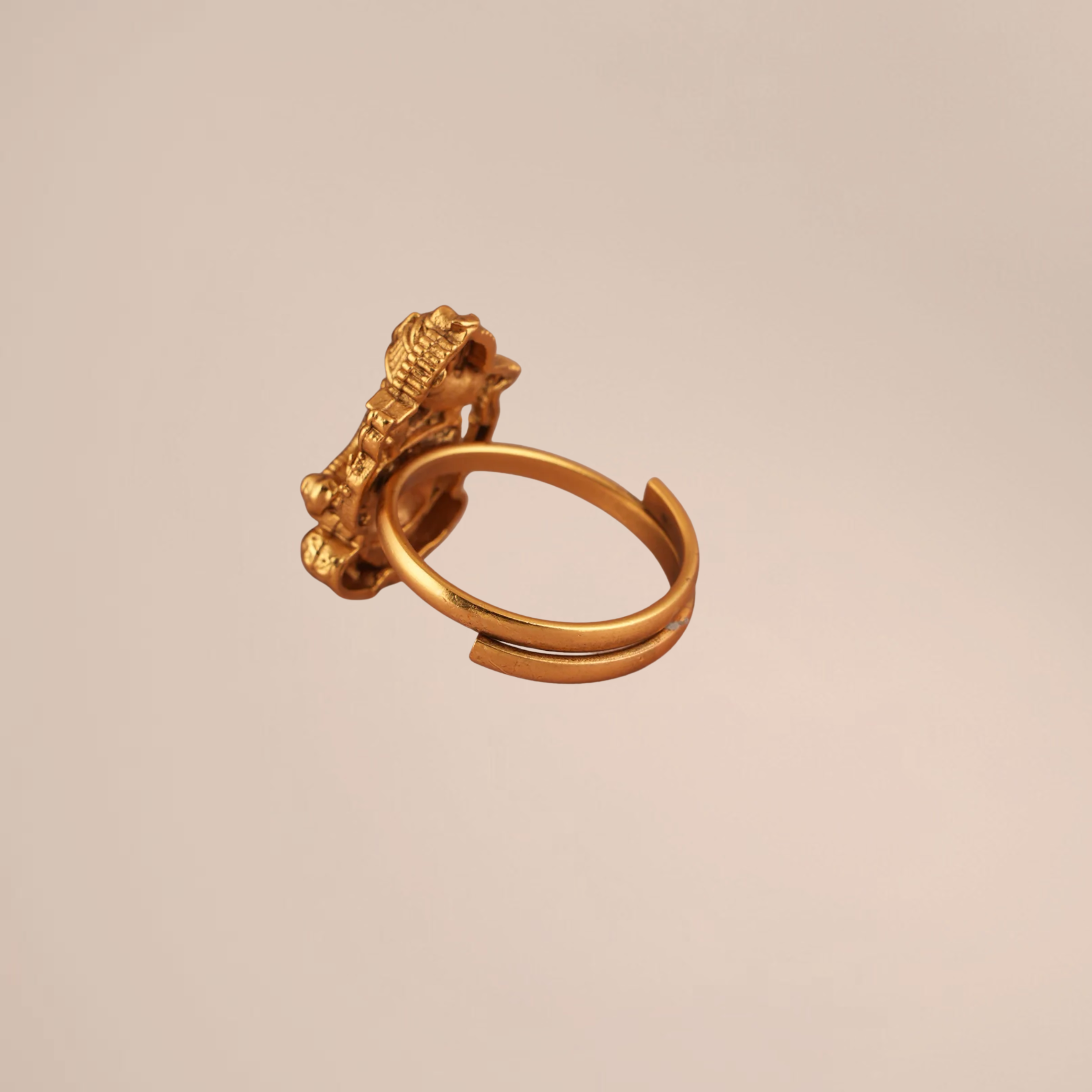 Antique Gold Lord Ganesh Adjustable Finger Ring | Temple Jewellery