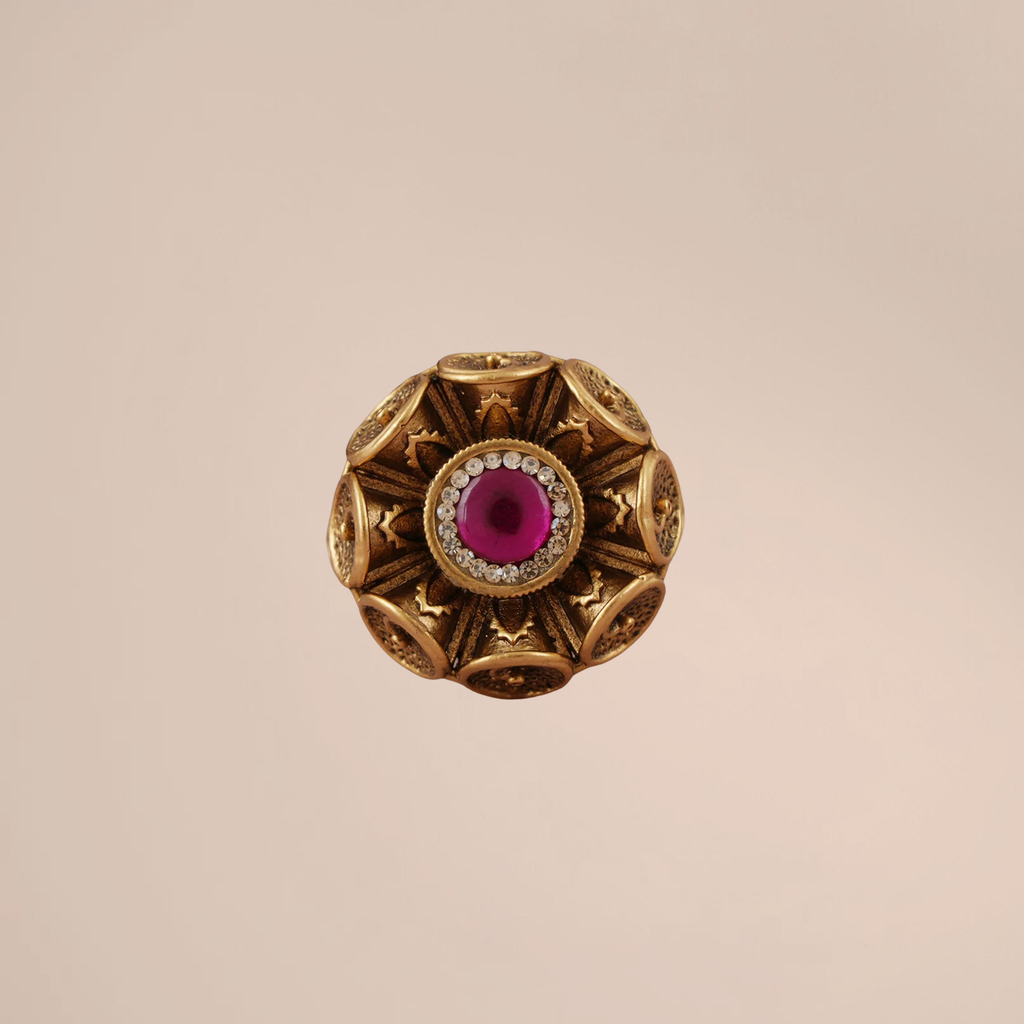 Radiant Antique Gold Ruby Stone Adjustable Finger Ring
