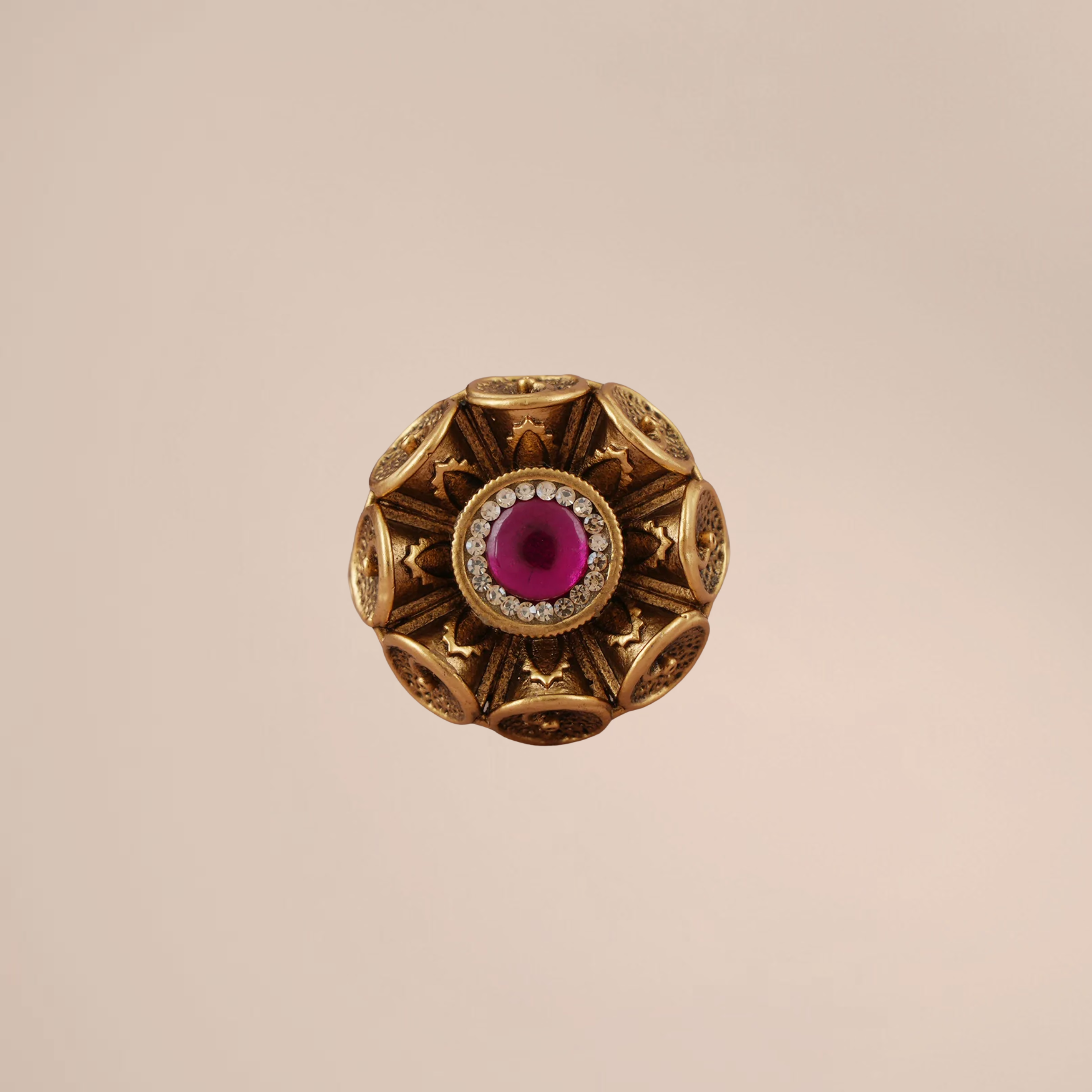 Radiant Antique Gold Ruby Stone Adjustable Finger Ring