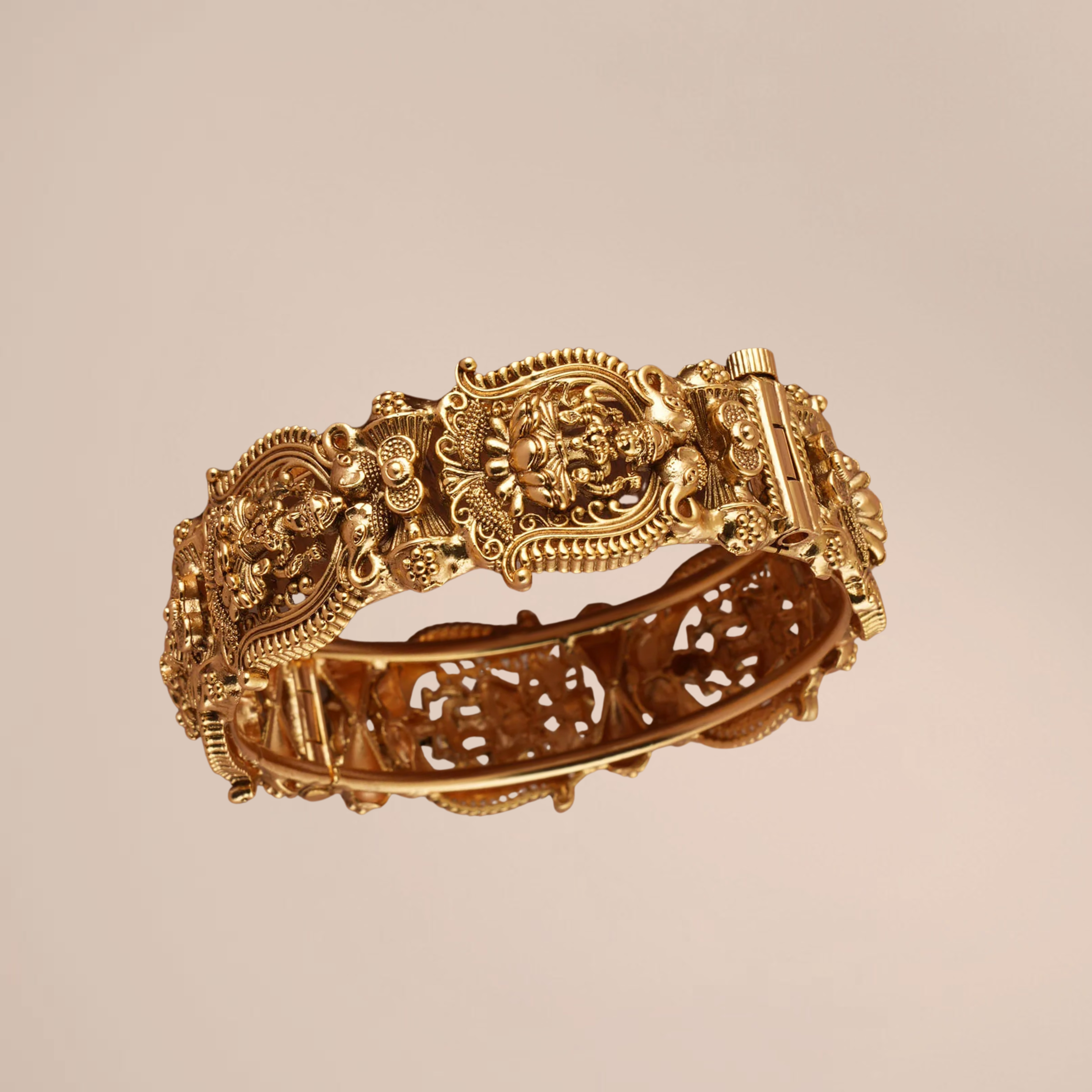 Antique Gold-Plated Maa Lakshmi Openable Kada Bangle | Temple Jewellery
