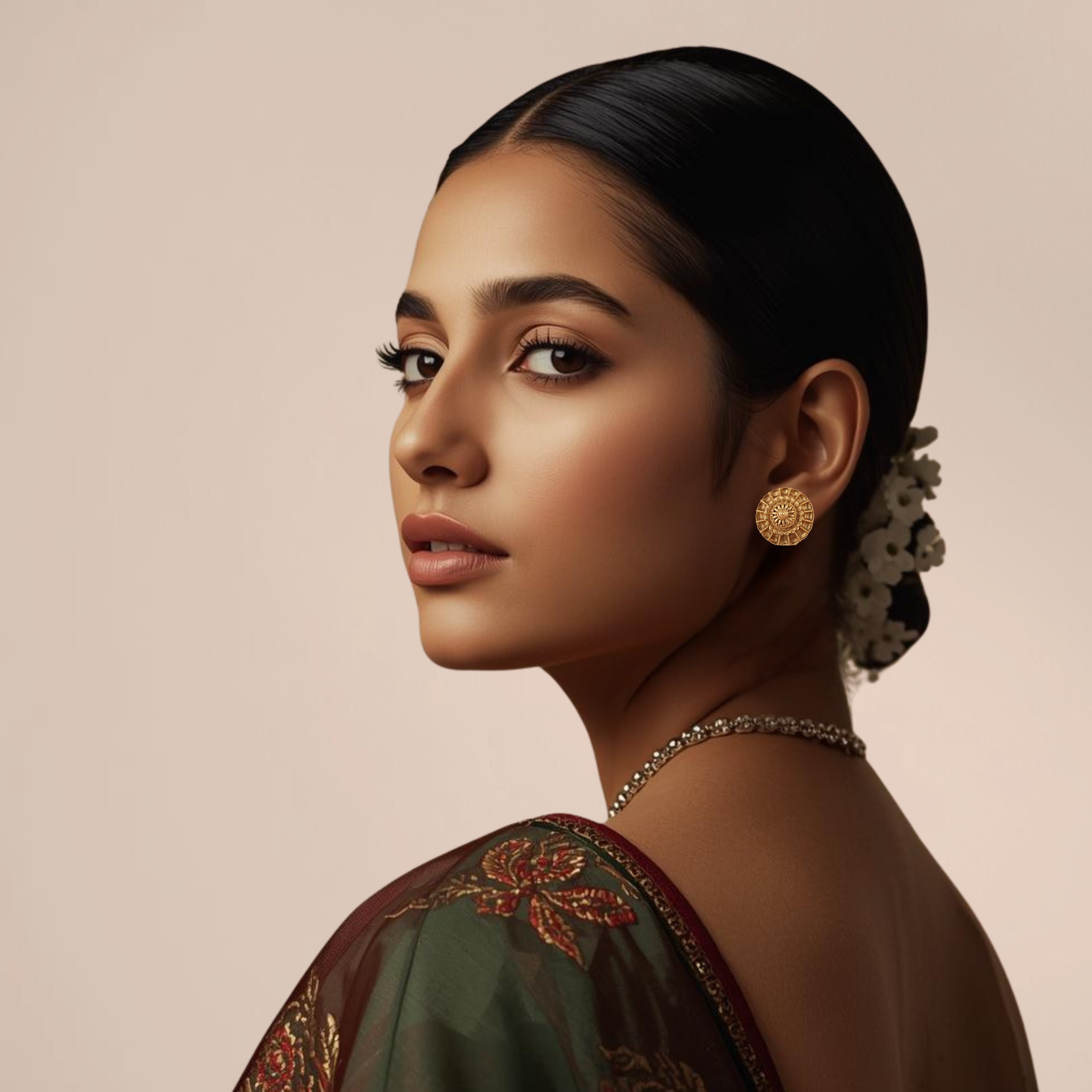 Handcrafted Antique Gold Floral Stud Earrings for Women