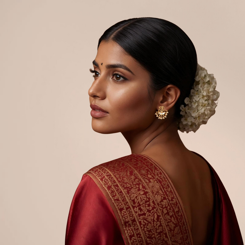 Antique Gold Kundan Lord Krishna Earrings