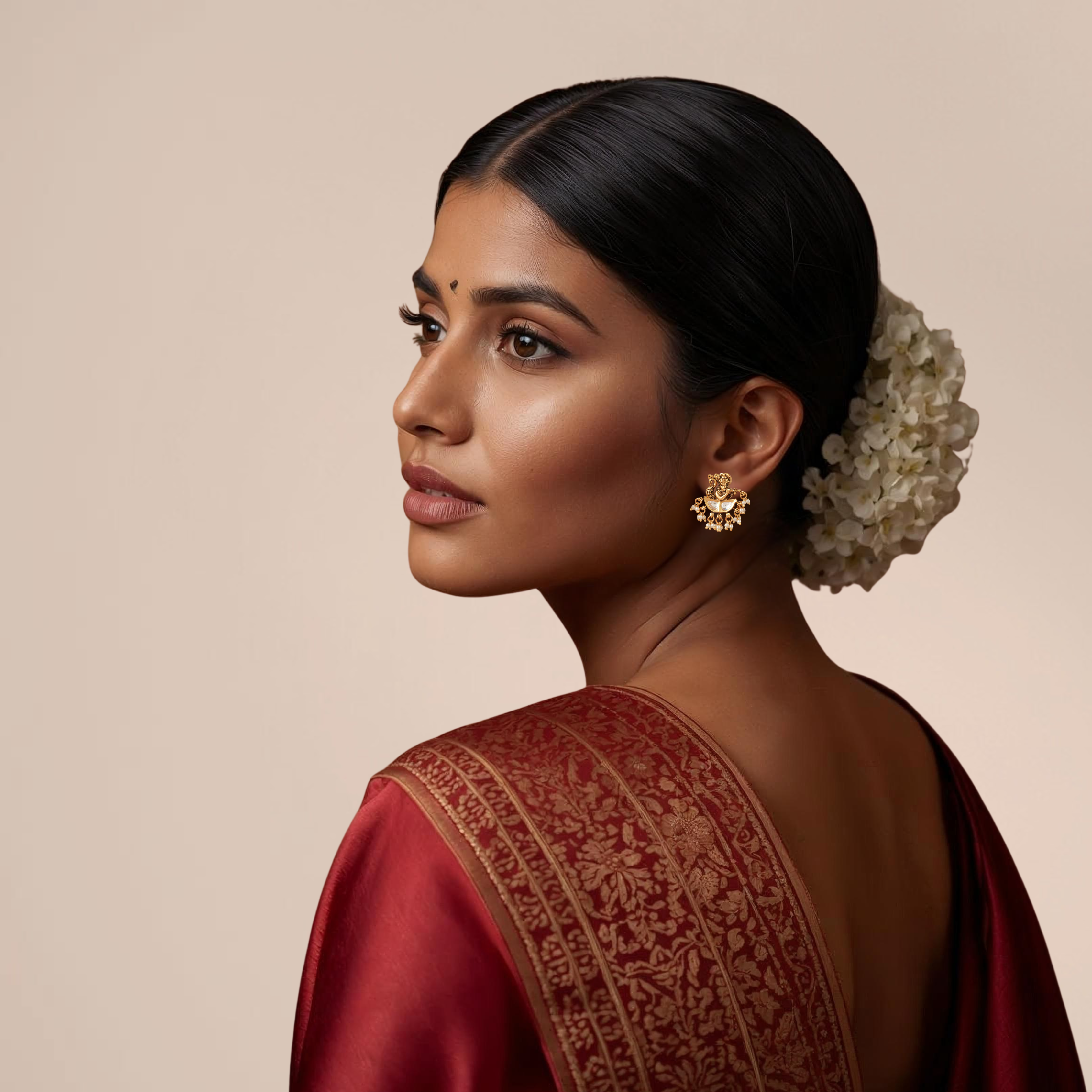 Antique Gold Kundan Lord Krishna Earrings