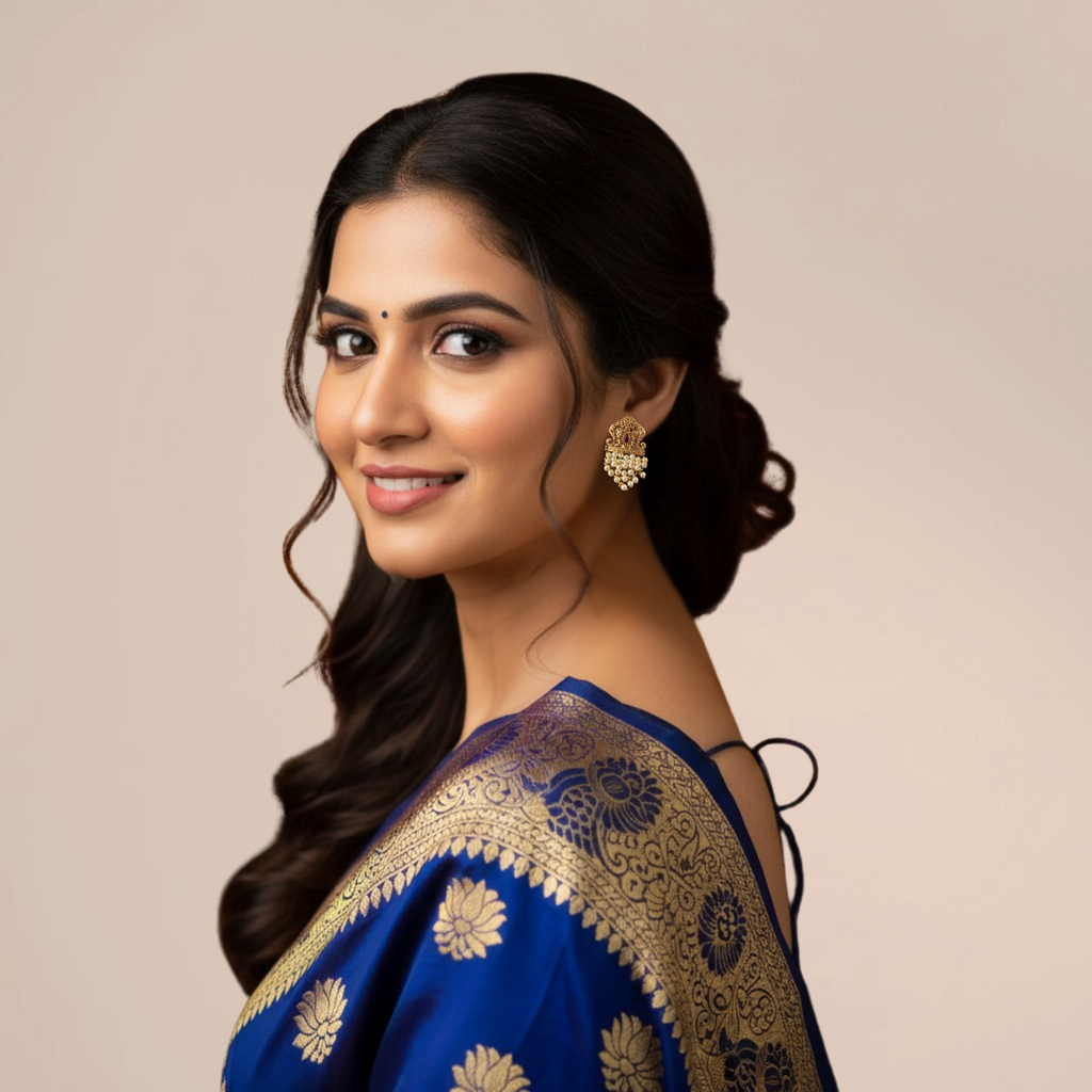 Handcrafted Pearl Drop Antique Gold Earrings