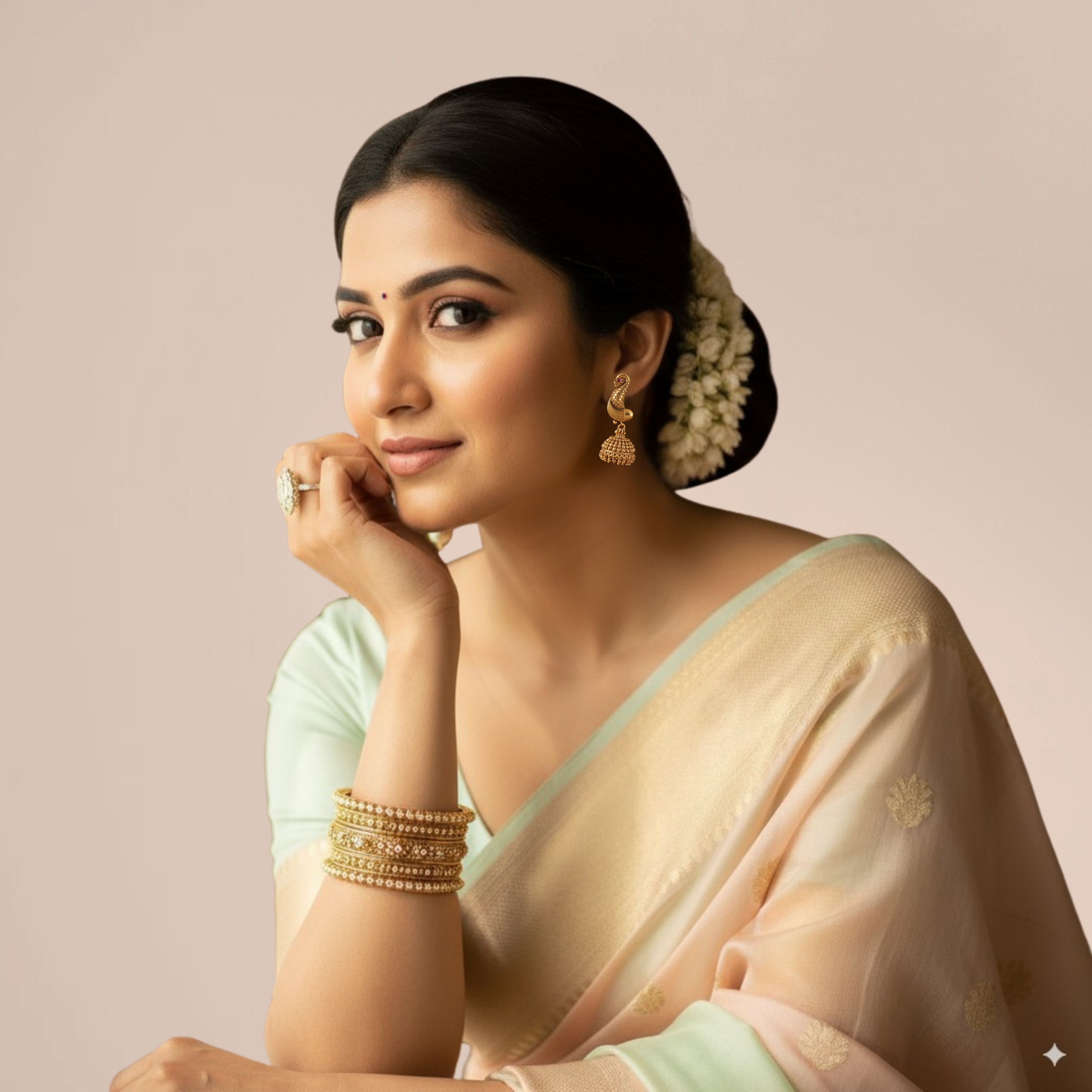 Antique Gold Peacock Jhumka Earrings