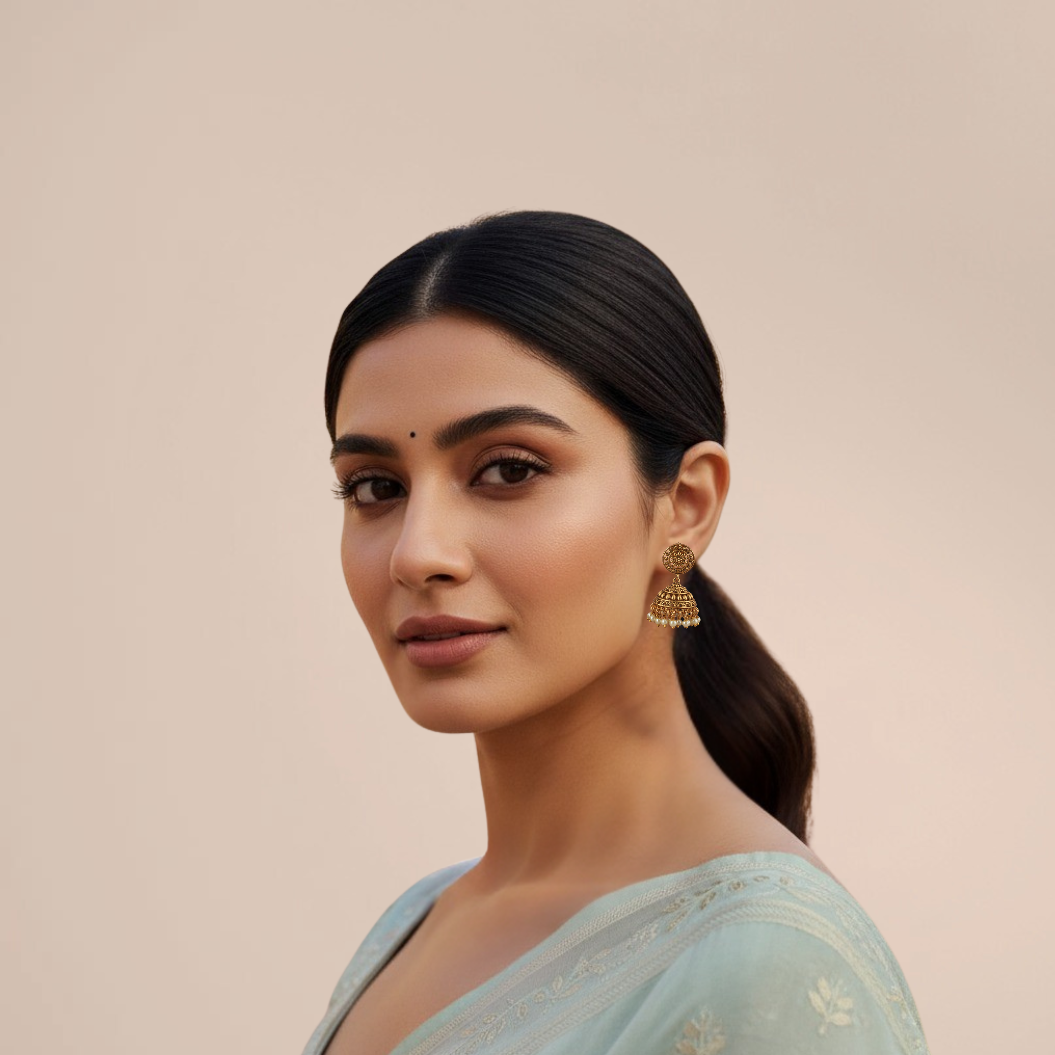 Cute plain gold plated pearl drop jhumka earring