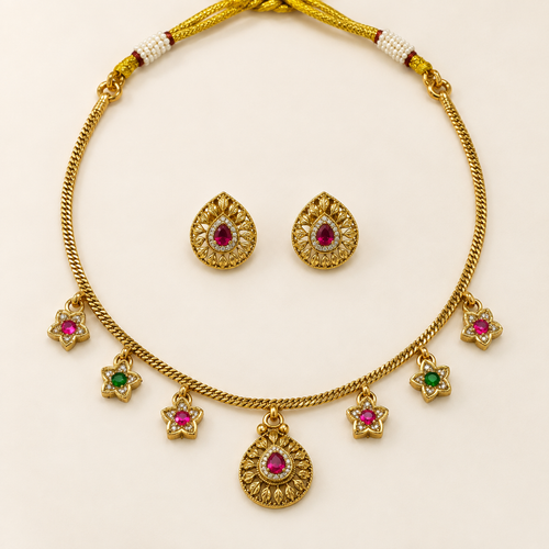 Antique Gold Charm Necklace Set - Full Product Shot