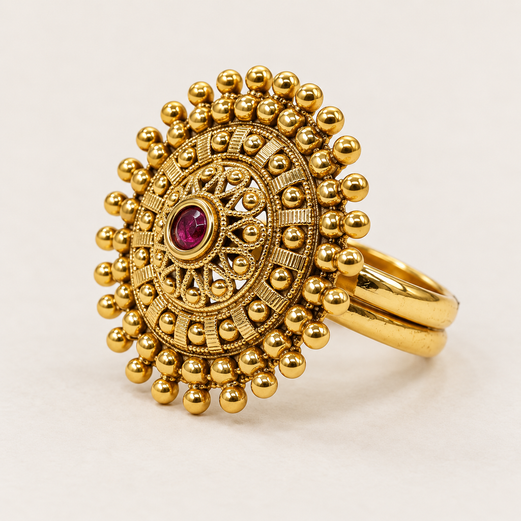 Antique Gold Sunburst Ring - Side Angle Shot