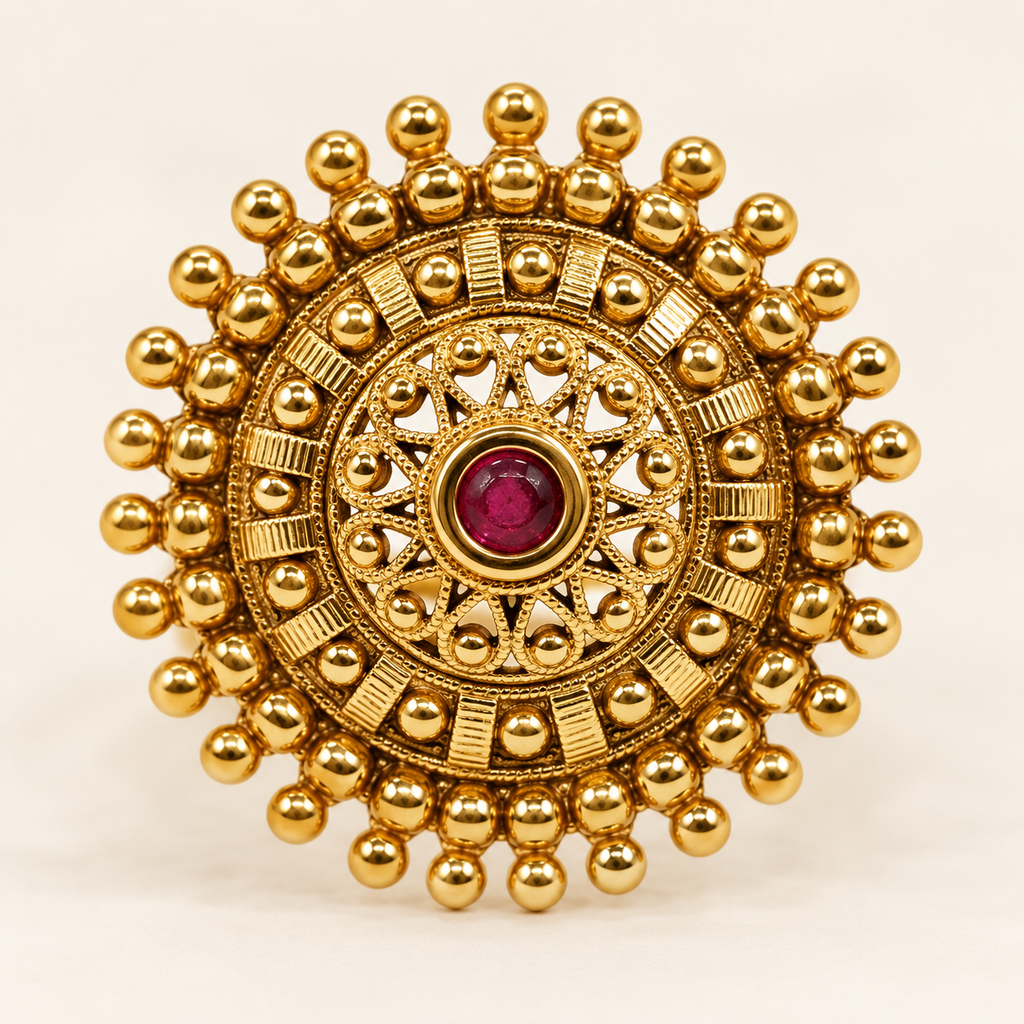 Antique Gold Sunburst Ring - Front Detail Shot
