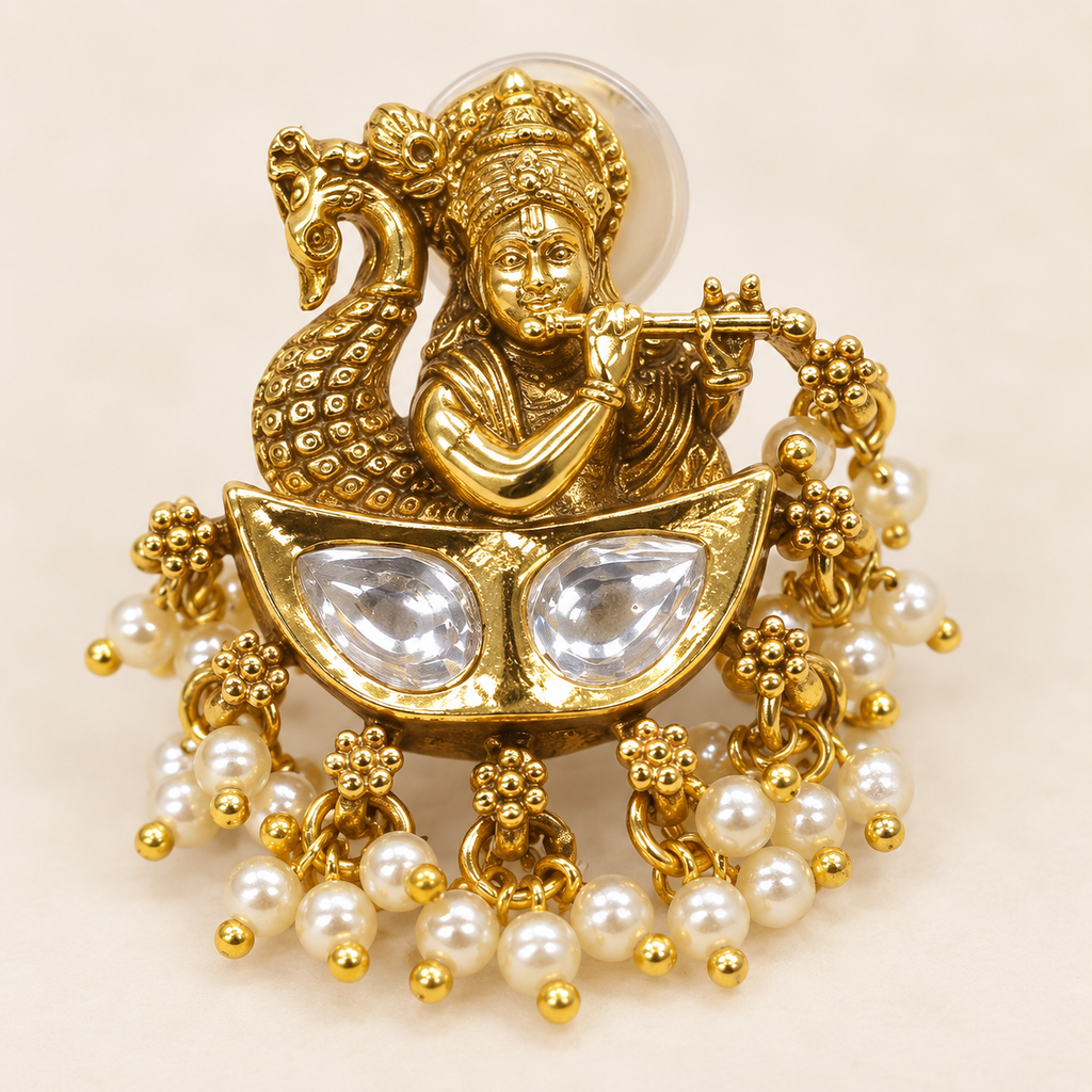 Antique Gold Krishna Earrings - Single Detail Shot