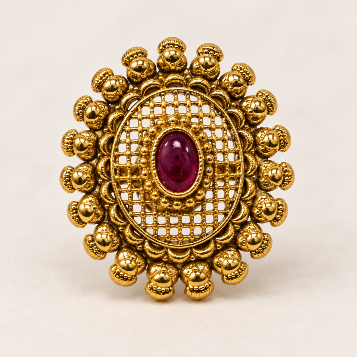 Antique Gold Lattice Dome Earrings - Single Detail Shot