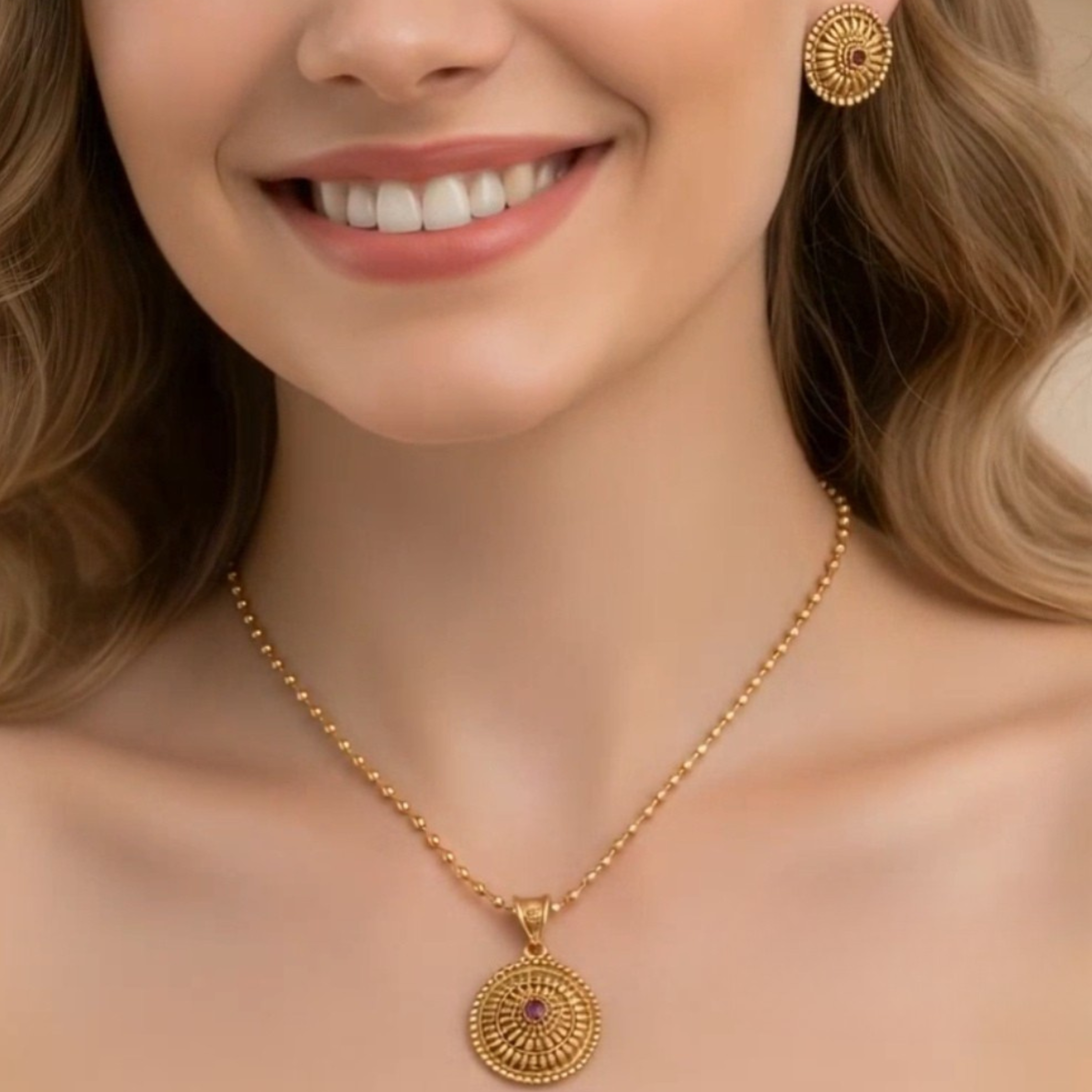 Elegant Floral Ruby Stone Pendant Set in Gold Finish | Bina Jewels