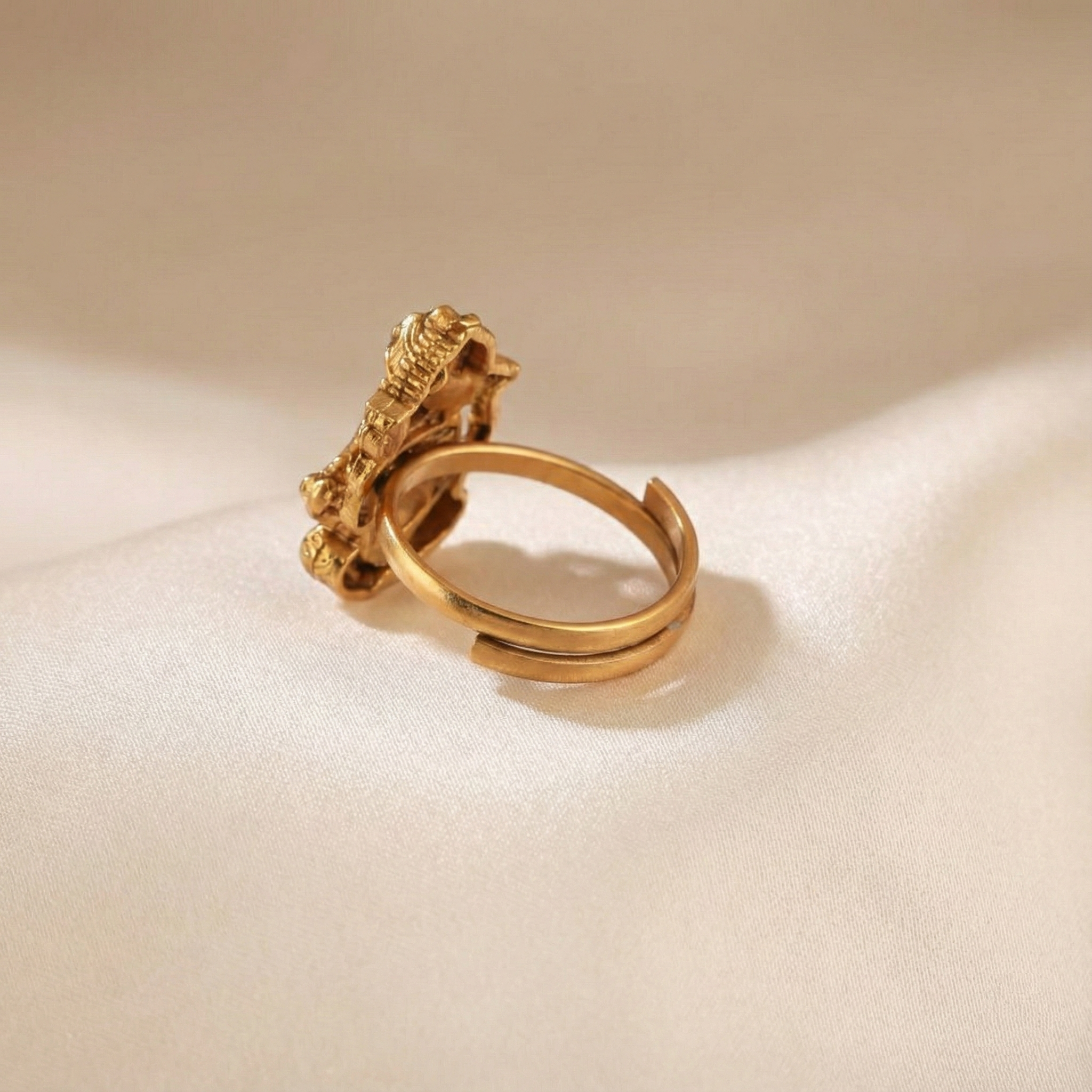 Antique Gold Lord Ganesh Adjustable Finger Ring | Temple Jewellery