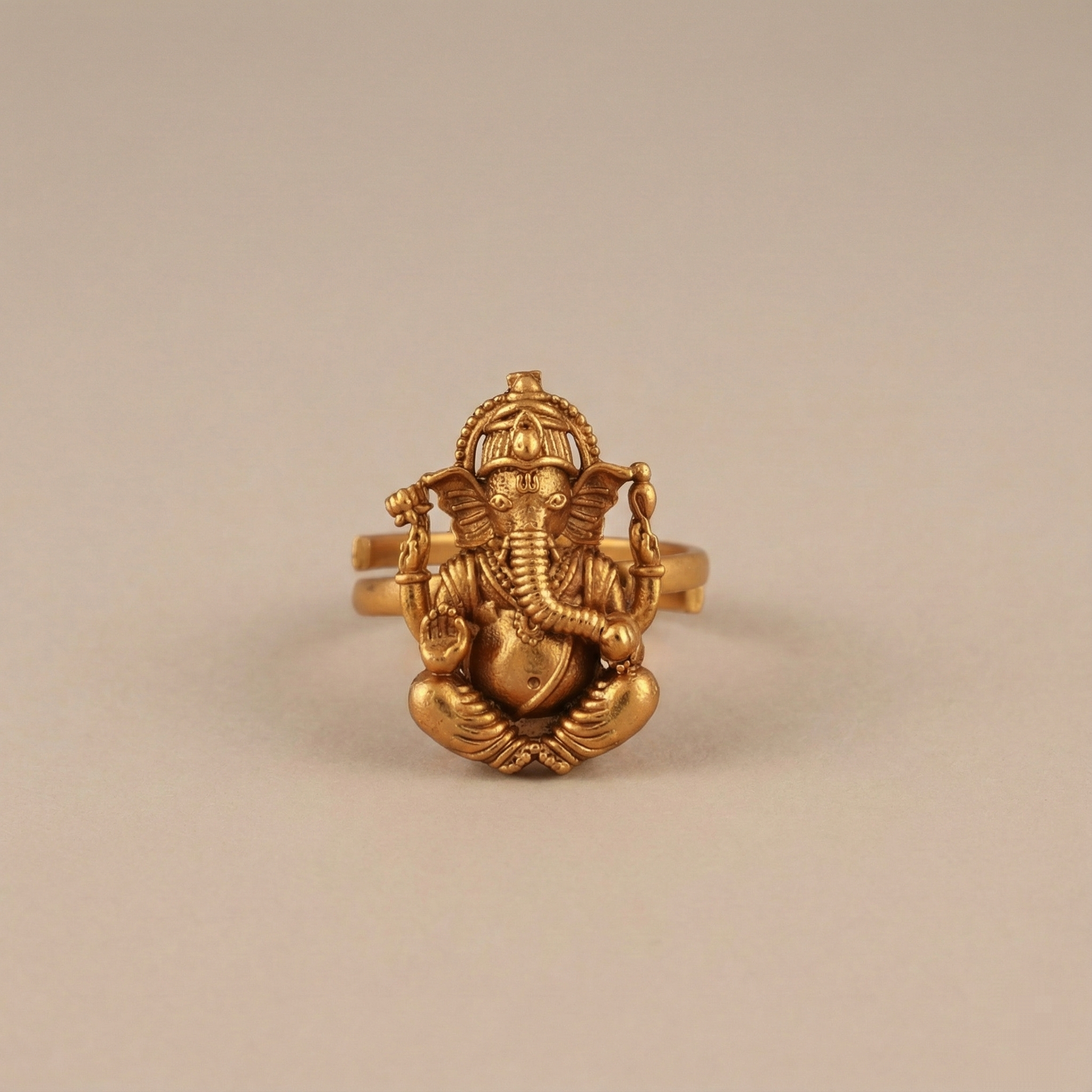 Antique Gold Lord Ganesh Adjustable Finger Ring | Temple Jewellery