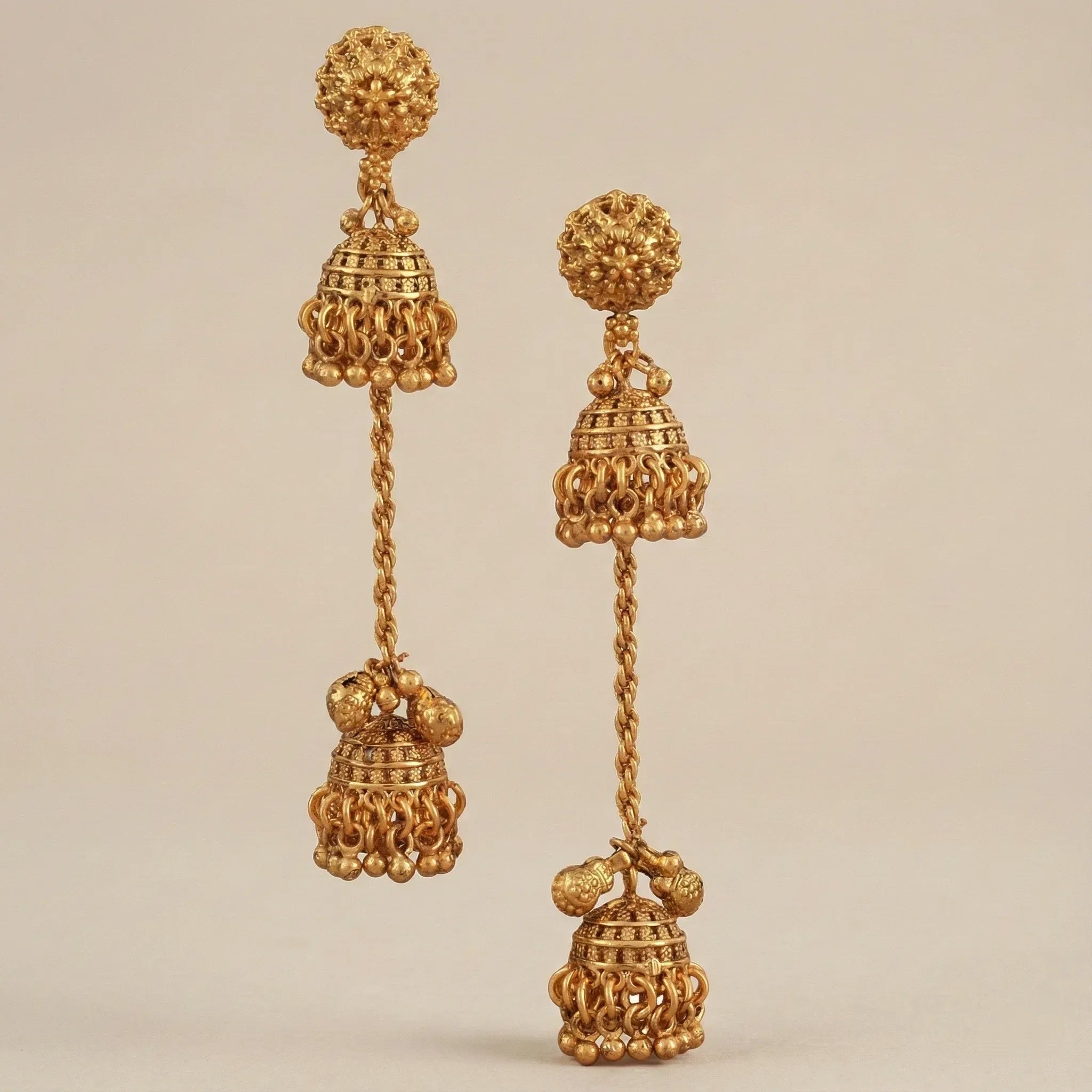 Stunning Antique Gold Pendant Set with Jhumka Earrings | Traditional Jewellery - bina jewels