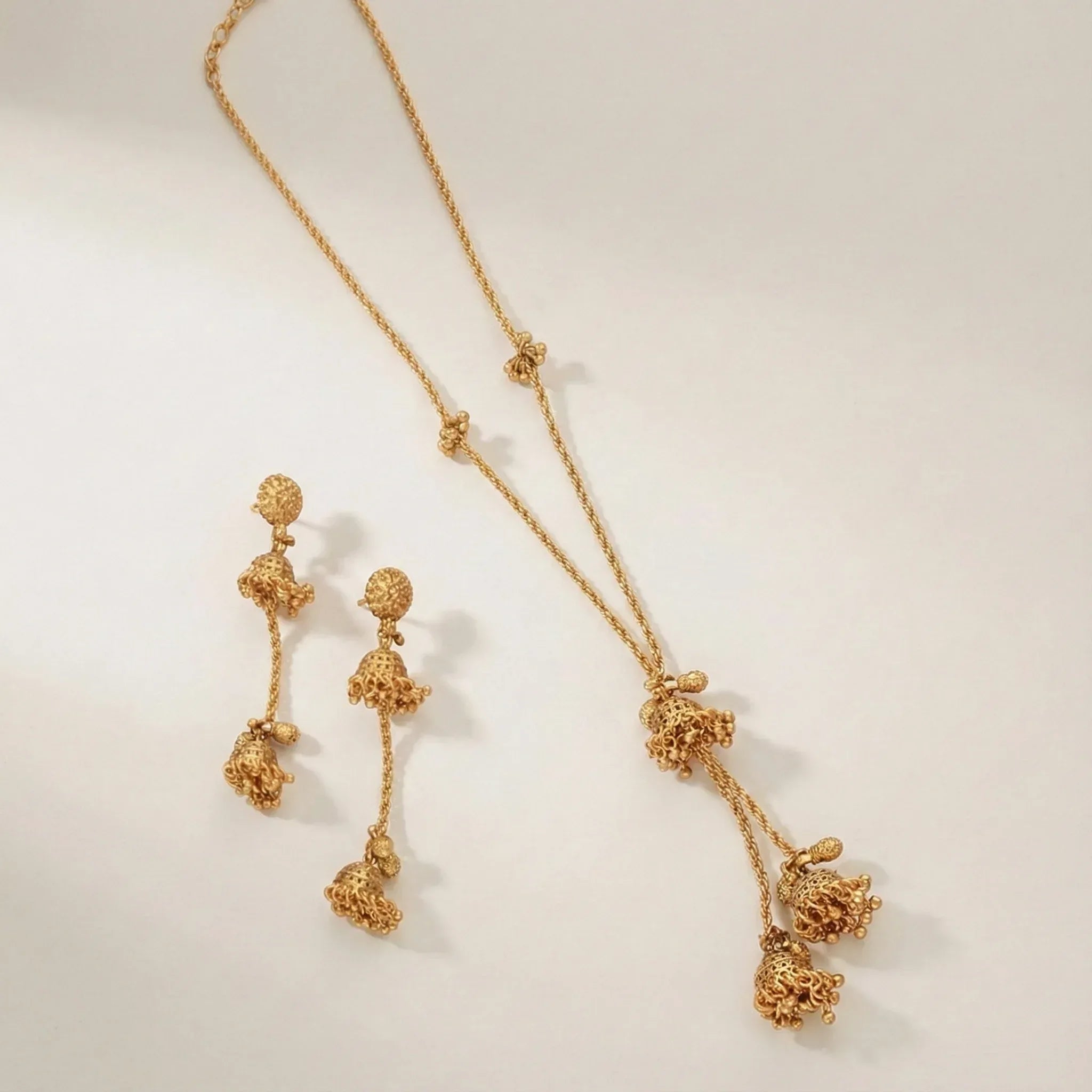 Stunning Antique Gold Pendant Set with Jhumka Earrings | Traditional Jewellery - bina jewels