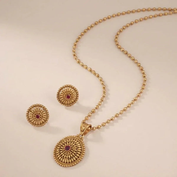 Elegant Floral Ruby Stone Pendant Set in Gold Finish | Bina Jewels - bina jewels