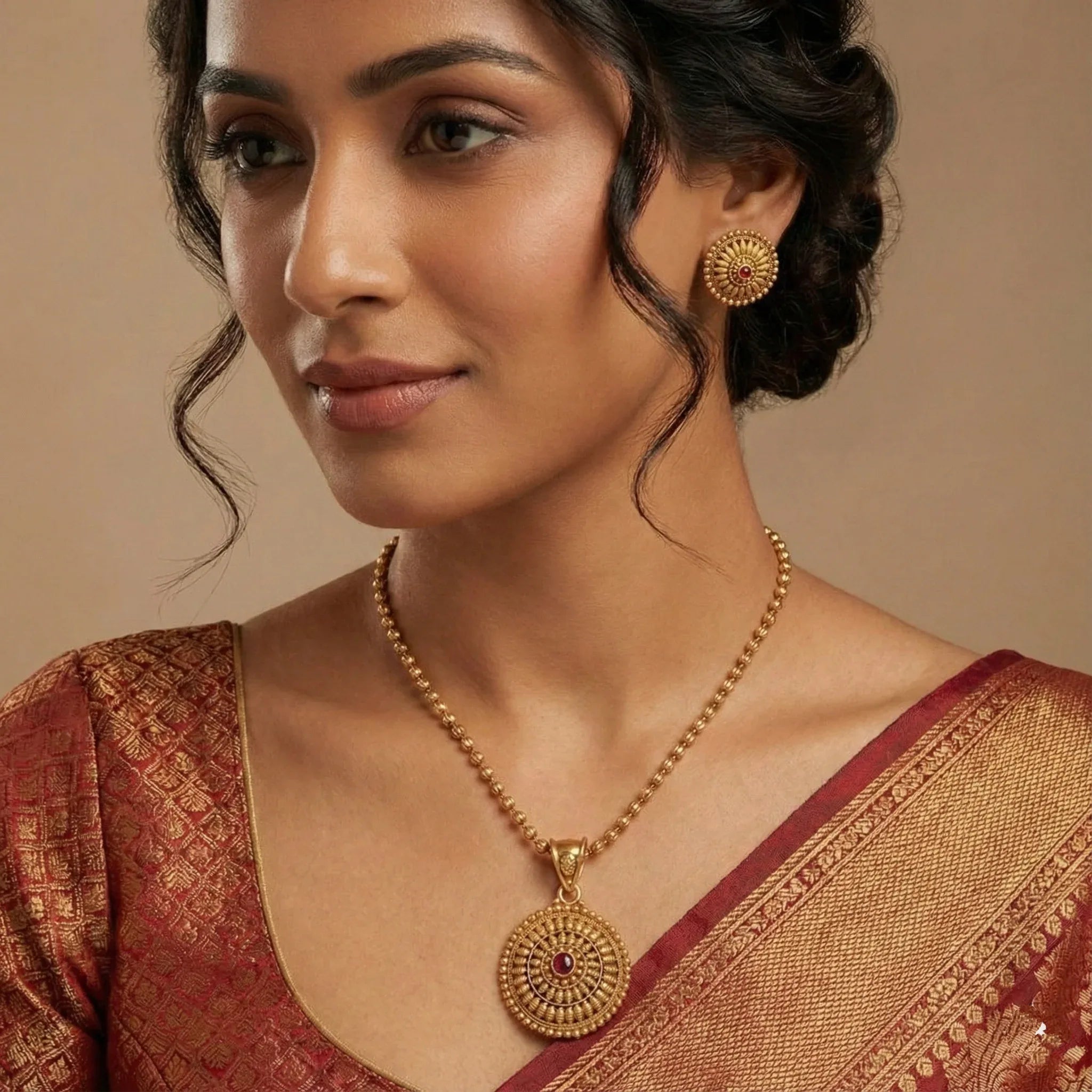 Elegant Floral Ruby Stone Pendant Set in Gold Finish | Bina Jewels - bina jewels