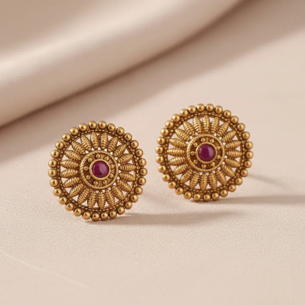 Elegant Floral Ruby Stone Pendant Set in Gold Finish | Bina Jewels - bina jewels