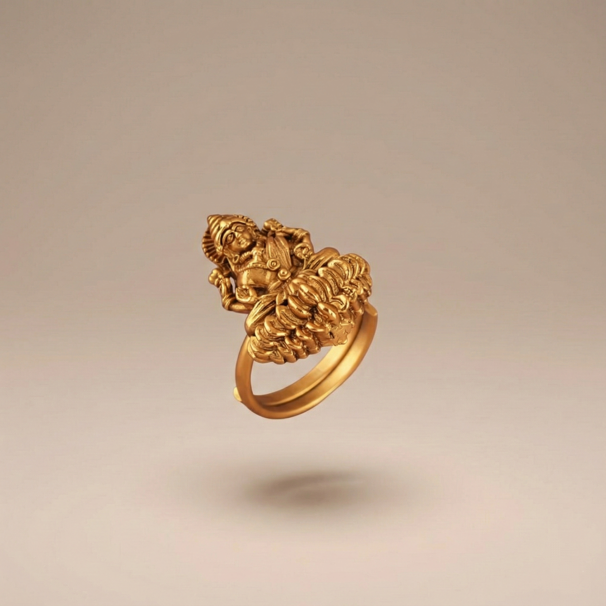 Antique Gold Maa Lakshmi Adjustable Finger Ring | Temple Jewellery