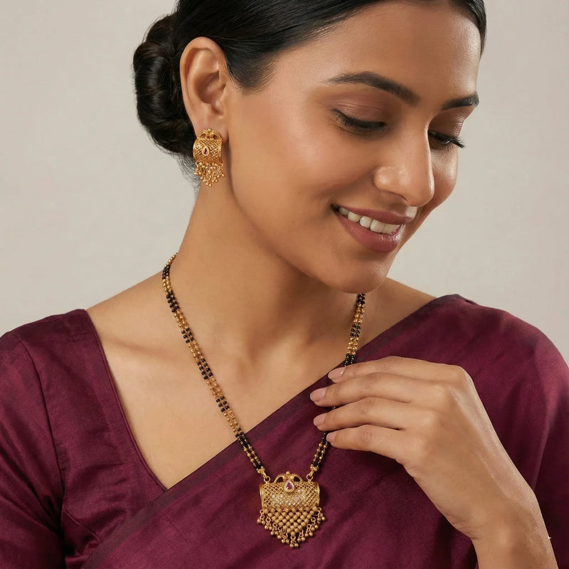 Elegant Filigree Gold Plated Mangalsutra Set for Women - bina jewels